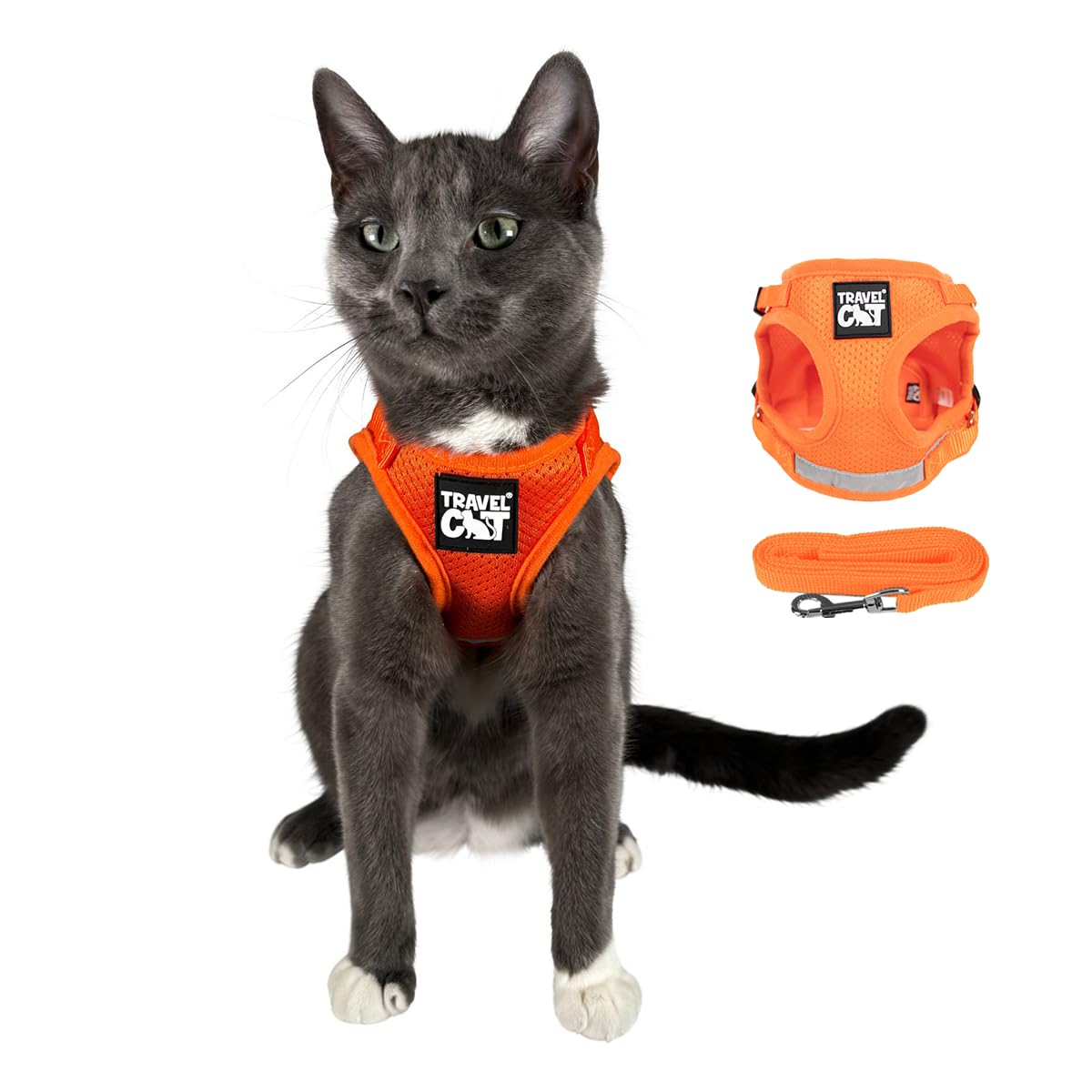 Travel Cat Harness And Leash Set - Adjustable Soft Mesh Vest Harnesses With Reflective Strap - Snug Fit Harness For Cats, Kitten For Outdoor Walking, Orange, Extra Small (Chest 9.5-11.8 Inch)