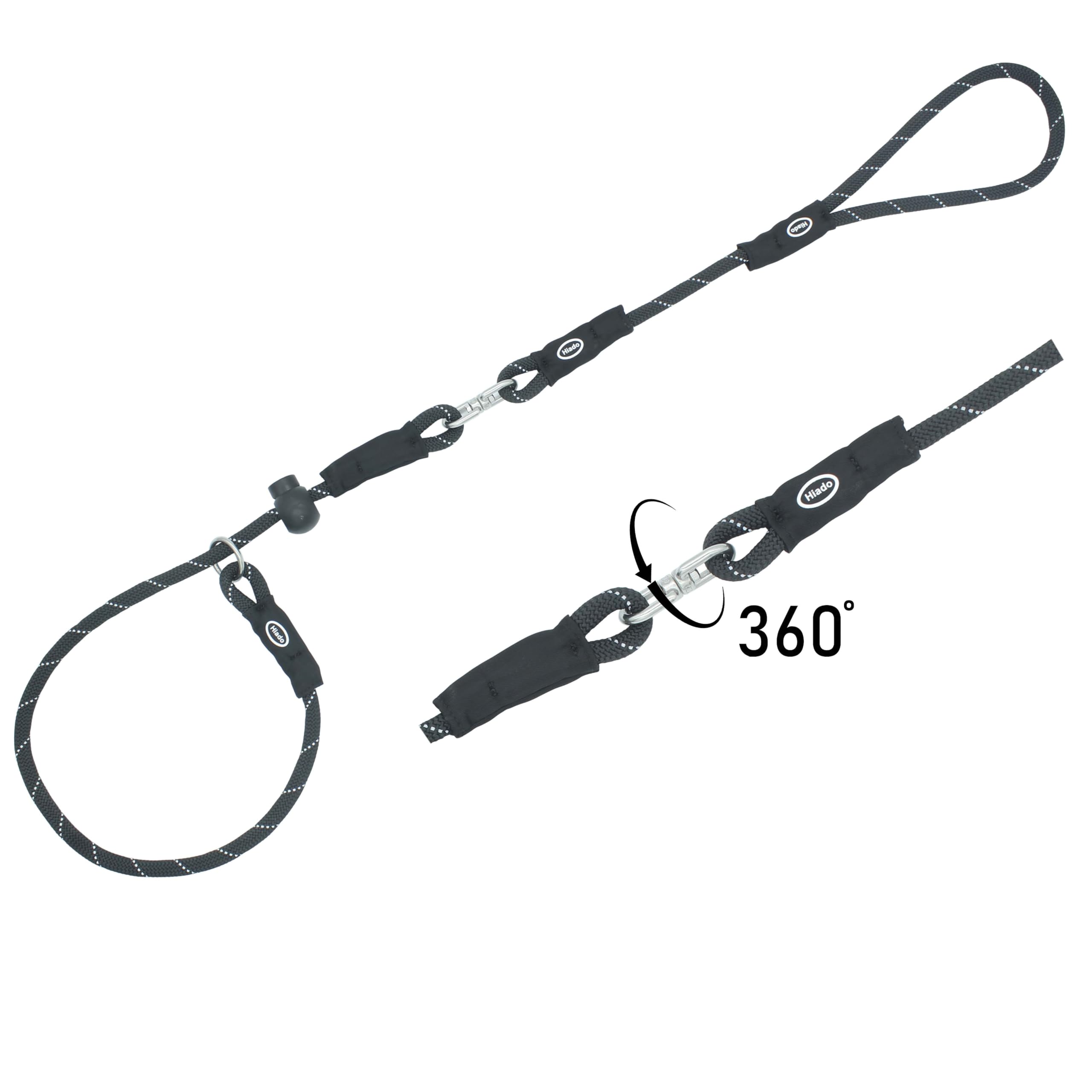 Hiado Slip Lead Dog Leash Reflective With Stopper Rotating Swivel Loop Rope Training No Pull For Small Medium Large Dogs 5Ft Bla