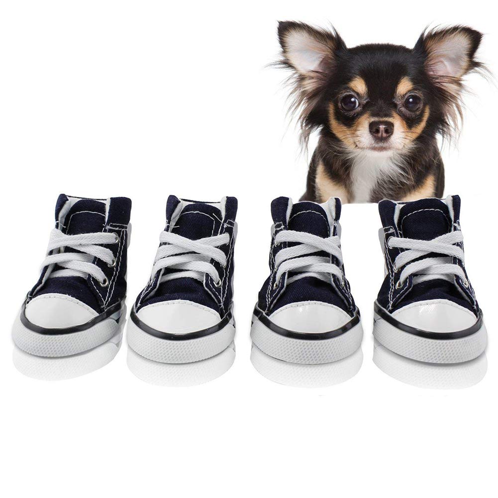 Abcgoodefg Pet Dog Shoes Puppy Nonslip Canvas Sport Sneaker Boots Rubber Sole Shoes For Small Pet Dogs, Dark Blue