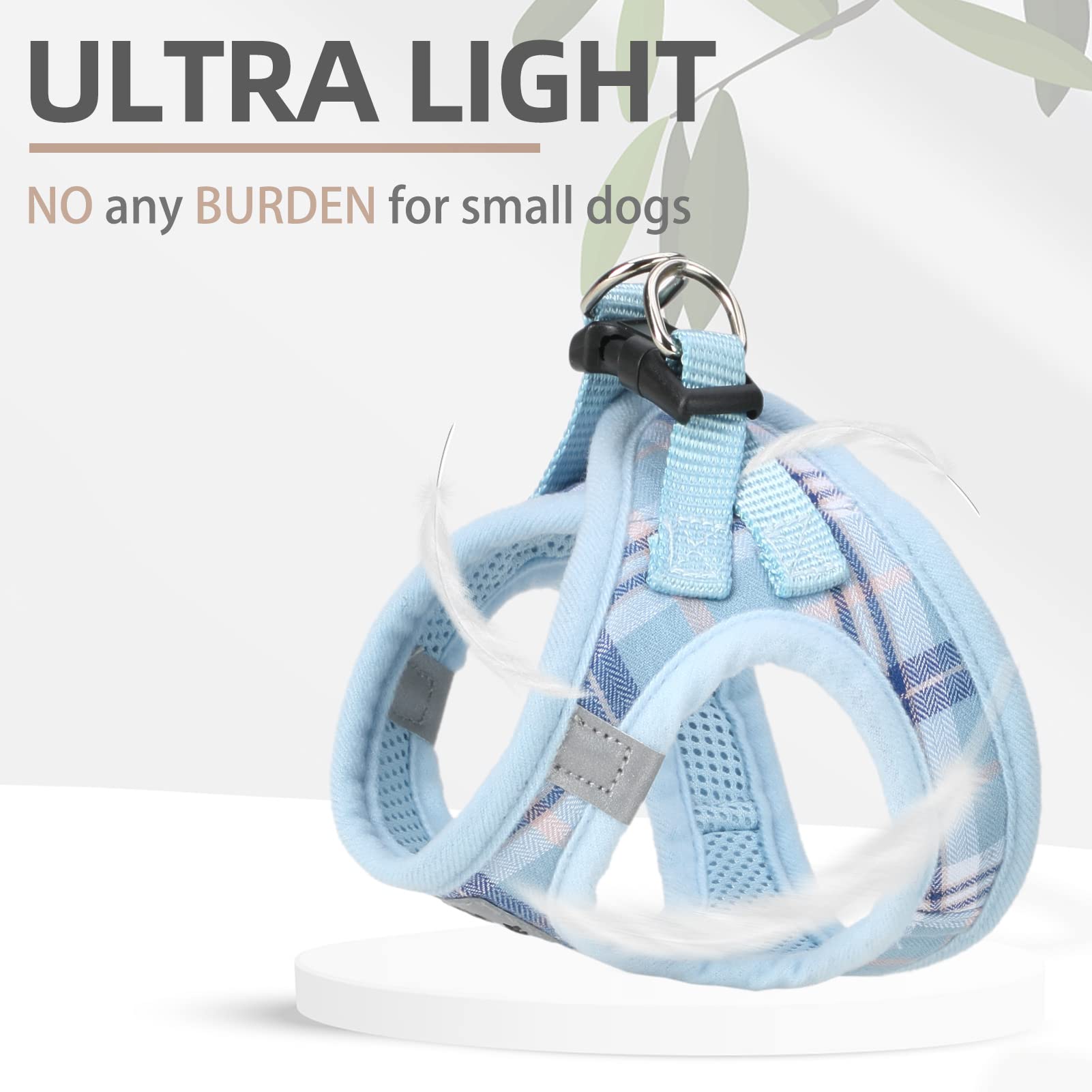 Pupteck Adjustable Dog Harness Collar And Leash Set Step In No Pull Pet Harness For Small Medium Dogs Puppy And Cats Outdoor Walking Running, Soft Mesh Padded Reflective Vest Harnesses, Blue M