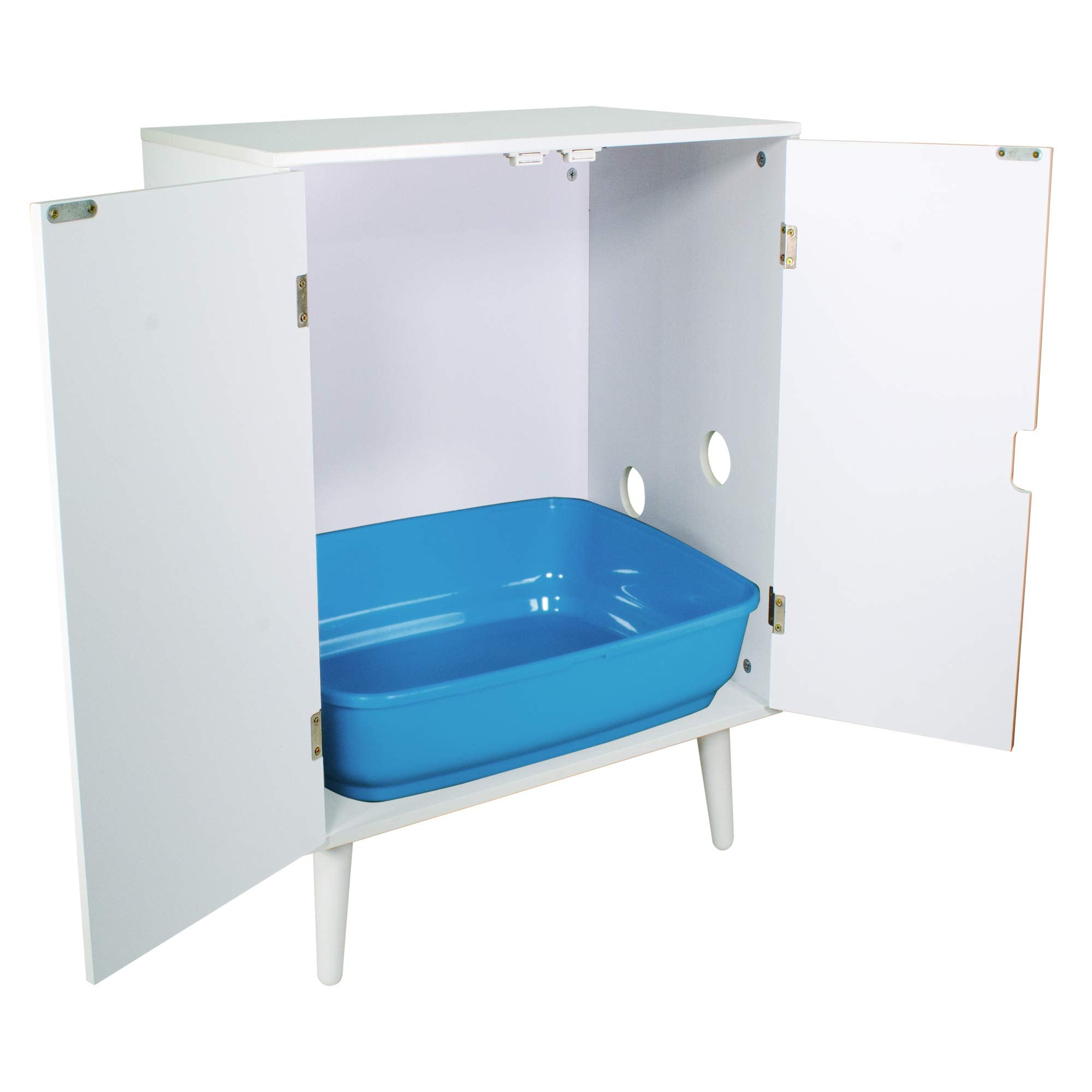 Penn-Plax Cat Walk Furniture: Contemporary Home Cat Litter Hide-Away Cabinet – All White