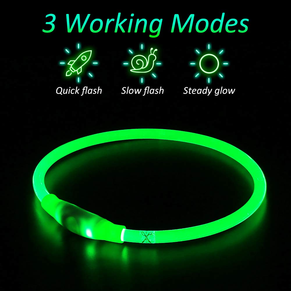 Higo Led Dog Collar, Usb Rechargeable Light Up Dog Collars, Diy Flashing Dog Necklaces For Dog Walking At Night (Green)