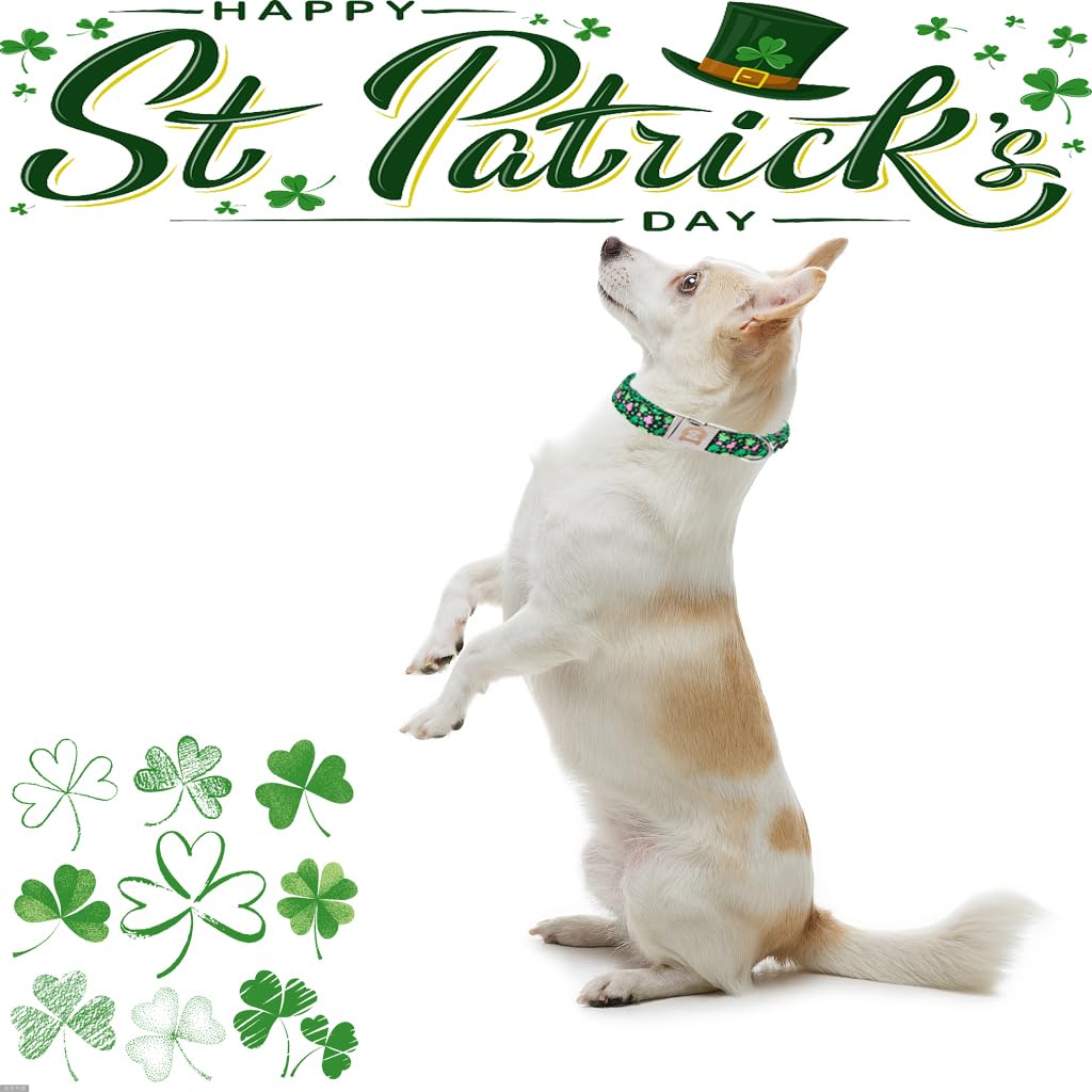 Mr. Chubbyface St.Patrick'S Clover Dog Collar, Green Clovers Shamrock Adjustable Dog Collar, Cute St.Patrick'S Collar For Small