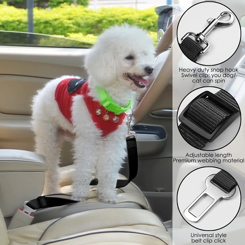 Pangjianqing Car Seat Belt For Pets, Adjustable Dog & Cat Belt Leash, Quick & Easy Installation, Universal Fitting, Black, 1 Cou