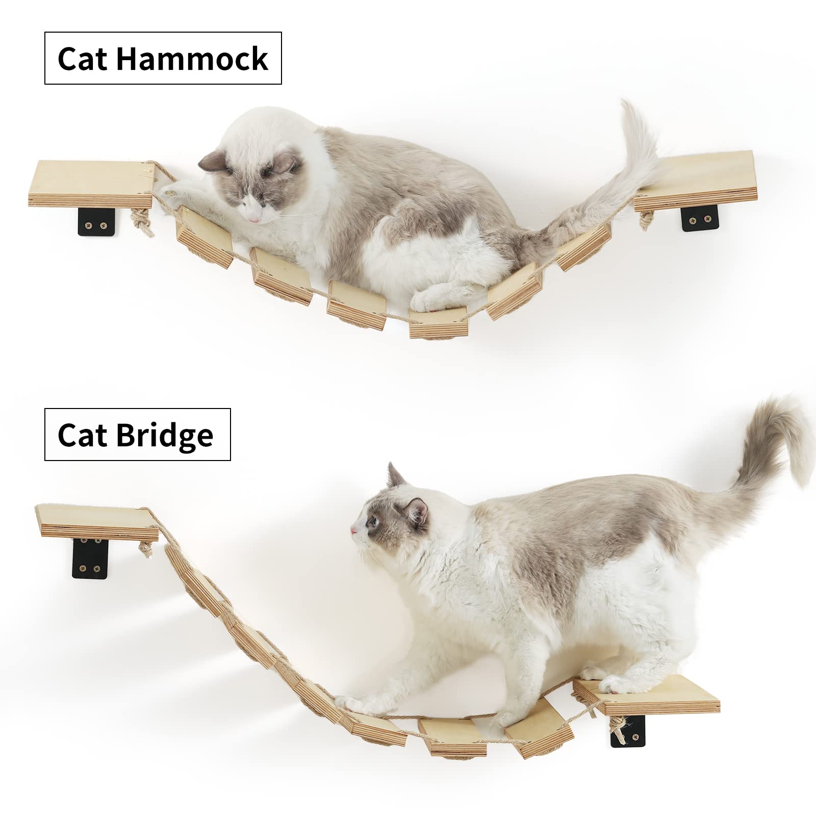Fukumaru Cat Bridge Wall Mounted, 12.8-Inch Expanded Feline Perch & Climbing Steps For Custom Kitten Highway Systems, Multi-Level Wall Shelves Furniture