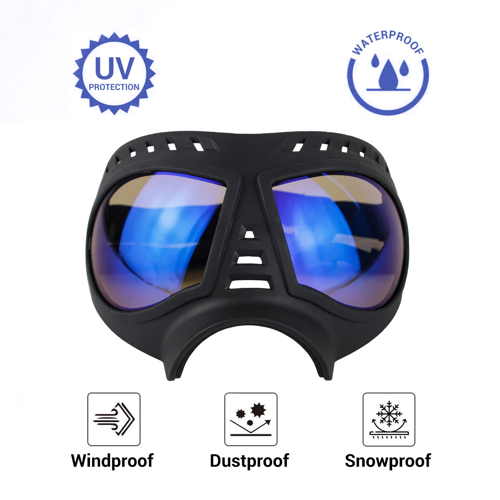 NAMSAN Dog Goggles - Large, Soft Frame, Anti-UV Sunglasses, Clear Blue Lens, Model LS19-Goggles-03-Clear, Eye Protection for Summer & Winter