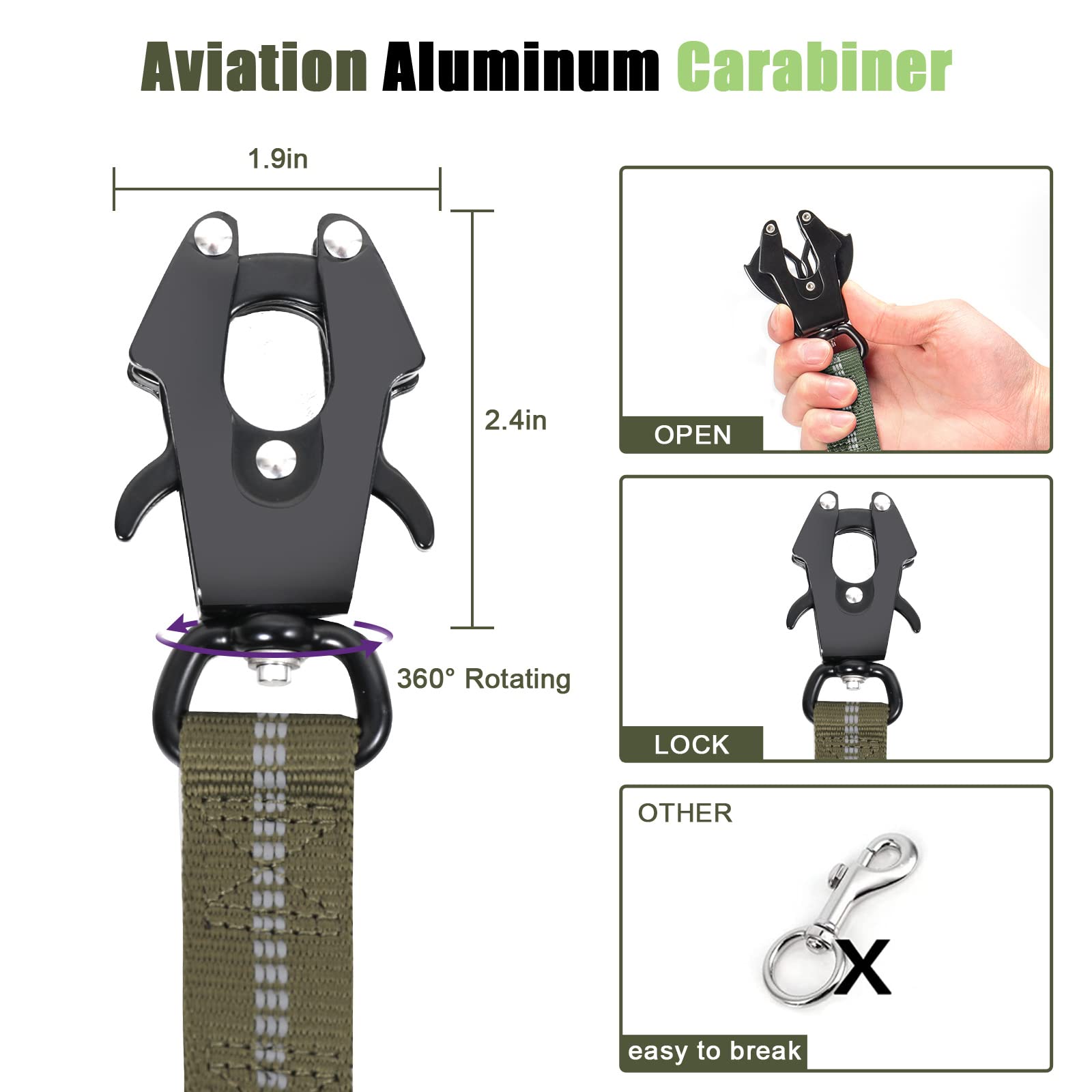 Raipult Tactical Heavy Duty Dog Leash,4-6Ft Strong Bungee Dog Leashes With Frog Clip & Car Seatbelt,Reflective Walking Lead With