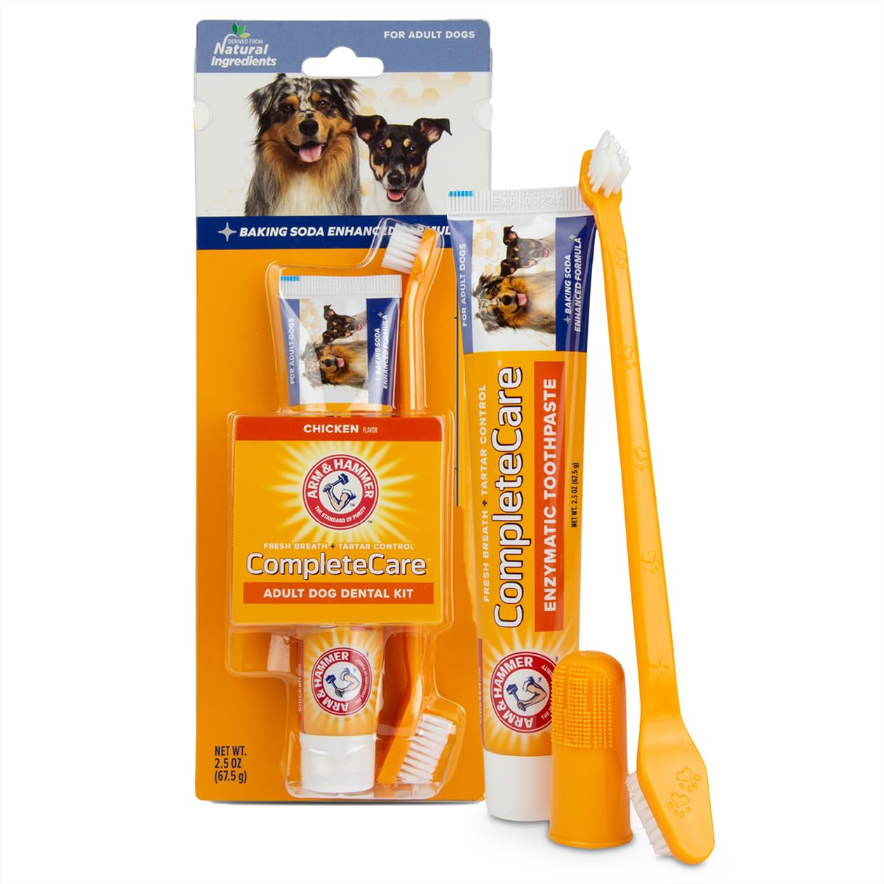 Arm & Hammer Dog Dental Kit - Enzymatic Dog Toothpaste 2.5 oz Chicken Flavor - Dog Toothbrush & Finger Brush - Tartar & Gum Clea