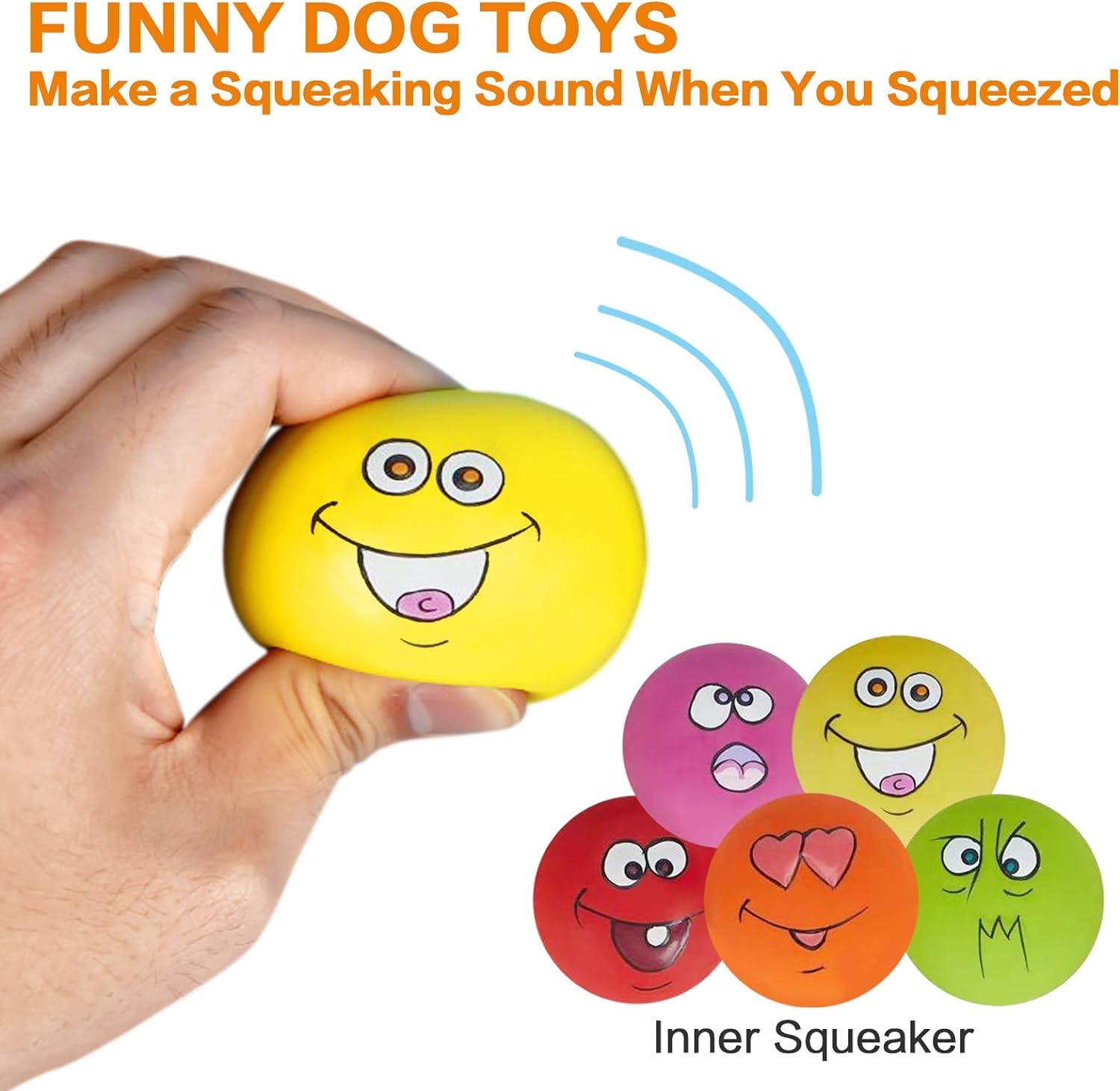 Coricorsu Squeaky Dog Toy Chewing Dog Toys Durable Teething Latex Rubber Soft Interactive Fetch Play Dog Balls with Funny Face f
