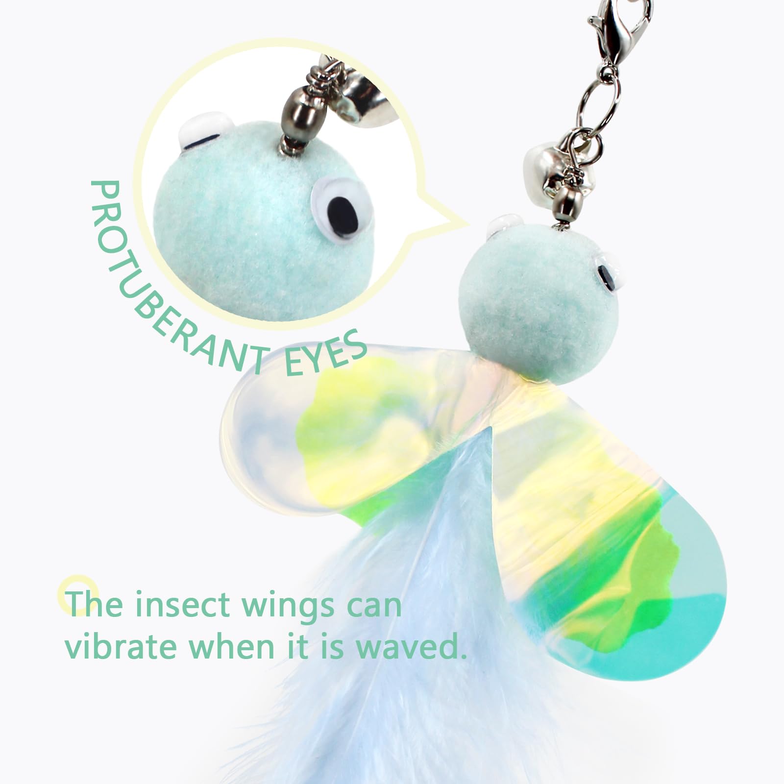 Songway Cat Feather Toys Wand - 7 Pcs Interactive Cat Toys For Indoor Cat Kitten, Retractable Cat Wand Toy With 6 Natural Feather Refills With Bell, Cat Fishing Pole Toy