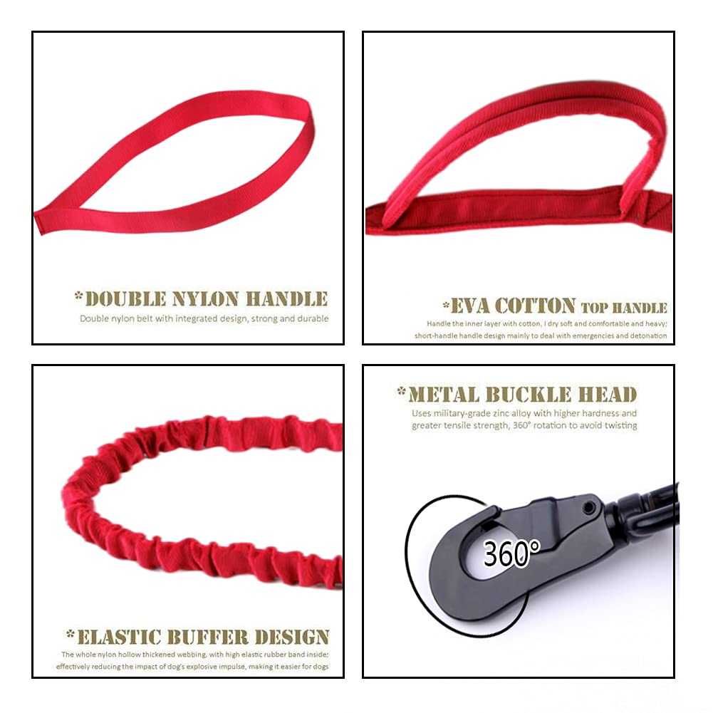 Tactical Dog Collar And Leash Set Tactical Dog Collar With Handle Bungee Leash Adjustable Military Training Nylon Collar Dog Training Collar Leash Set With Control Handleand Metal Buckle (Red Xl