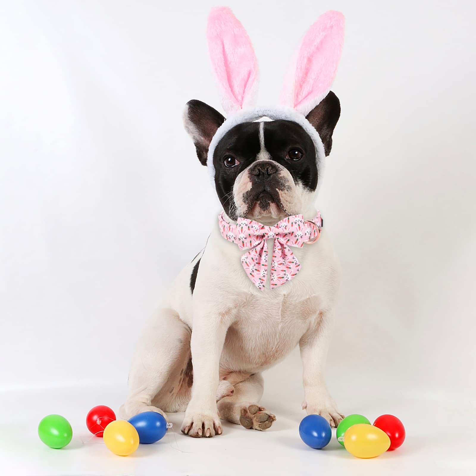 ARING PET Easter Dog Collar-Cute Rabbit Dog Collar with Sailor Bowtie, Cotton Adjustable Carrots Dog Collars with Metal Buckle