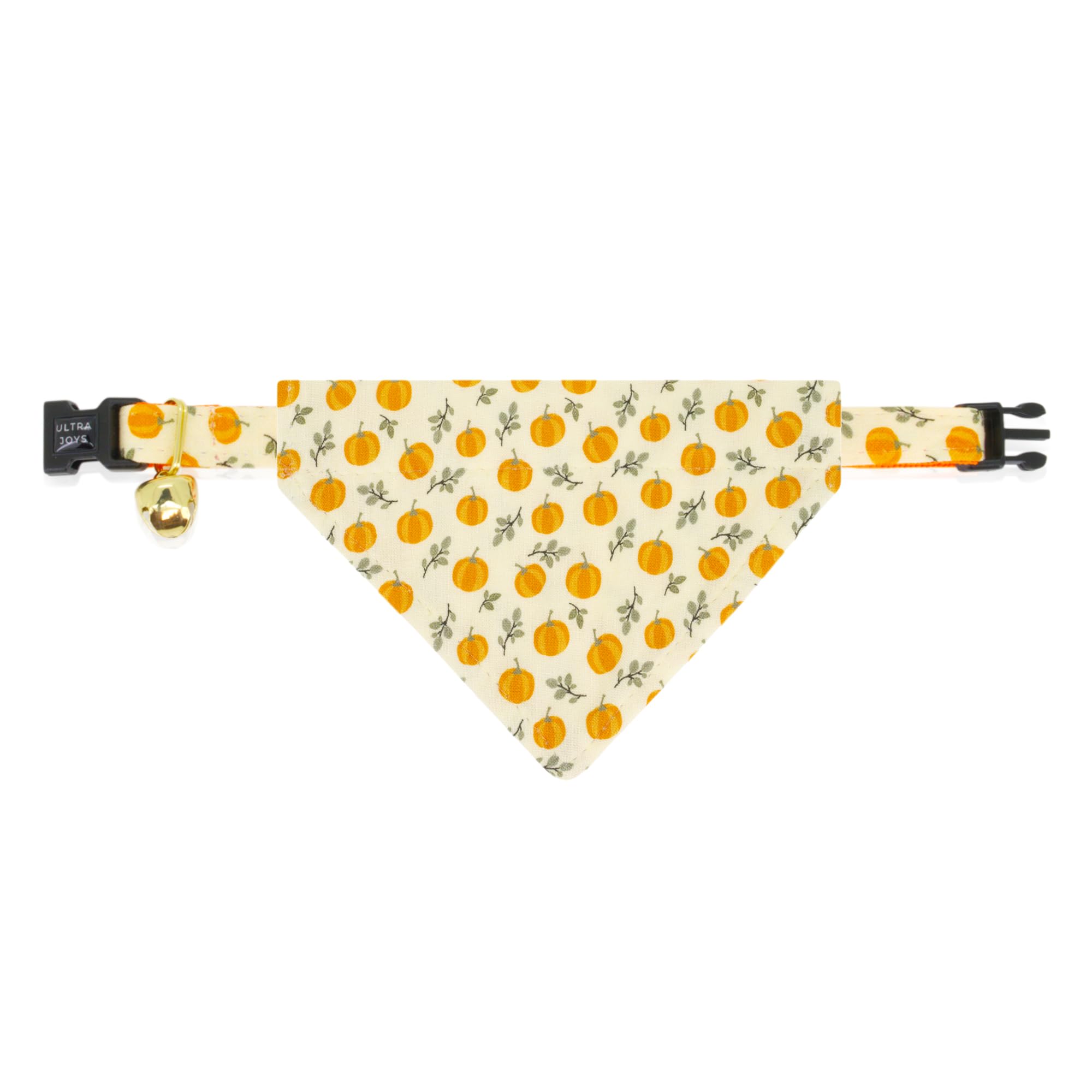 Ultra Joys Breakaway Cat Collar With Bells - For Boys & Girls, Kittens - With Bandana Pumpkin Small