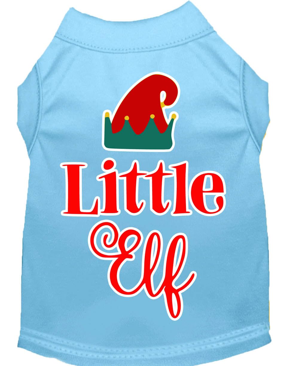 Christmas Pet Dog & Cat Shirt Screen Printed, &quot;Little Elf&quot; Baby Blue MD (6-10 lbs.)
