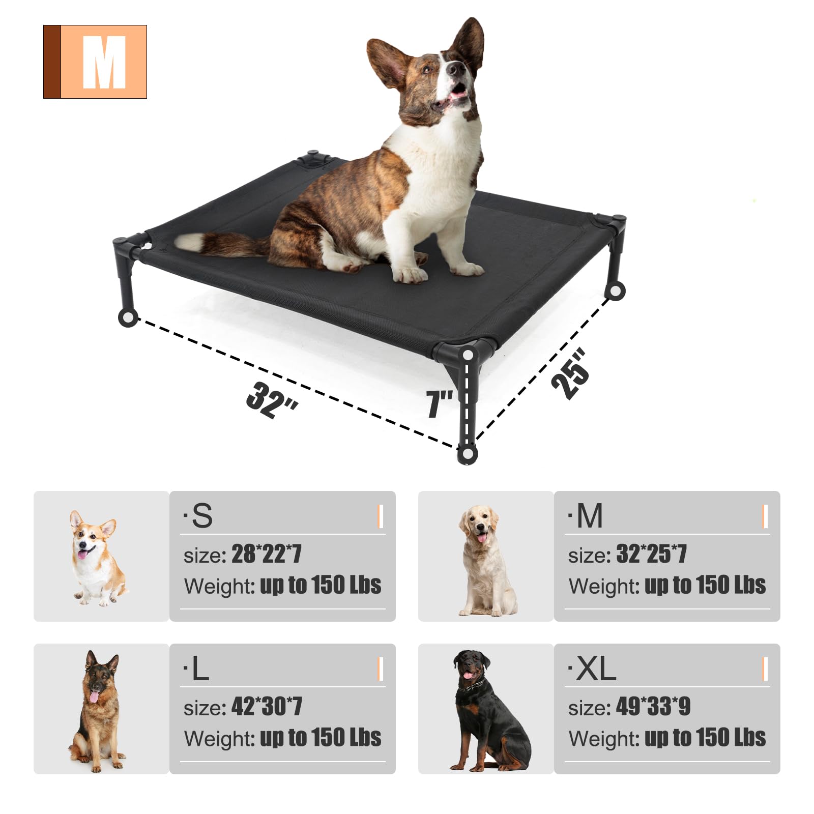 Garnpet Elevated Dog Bed For Medium Dogs, Raised Cot Fits Up To 150 Lbs, Heavy Duty With Durable Supportive Teslin Recyclable Wa