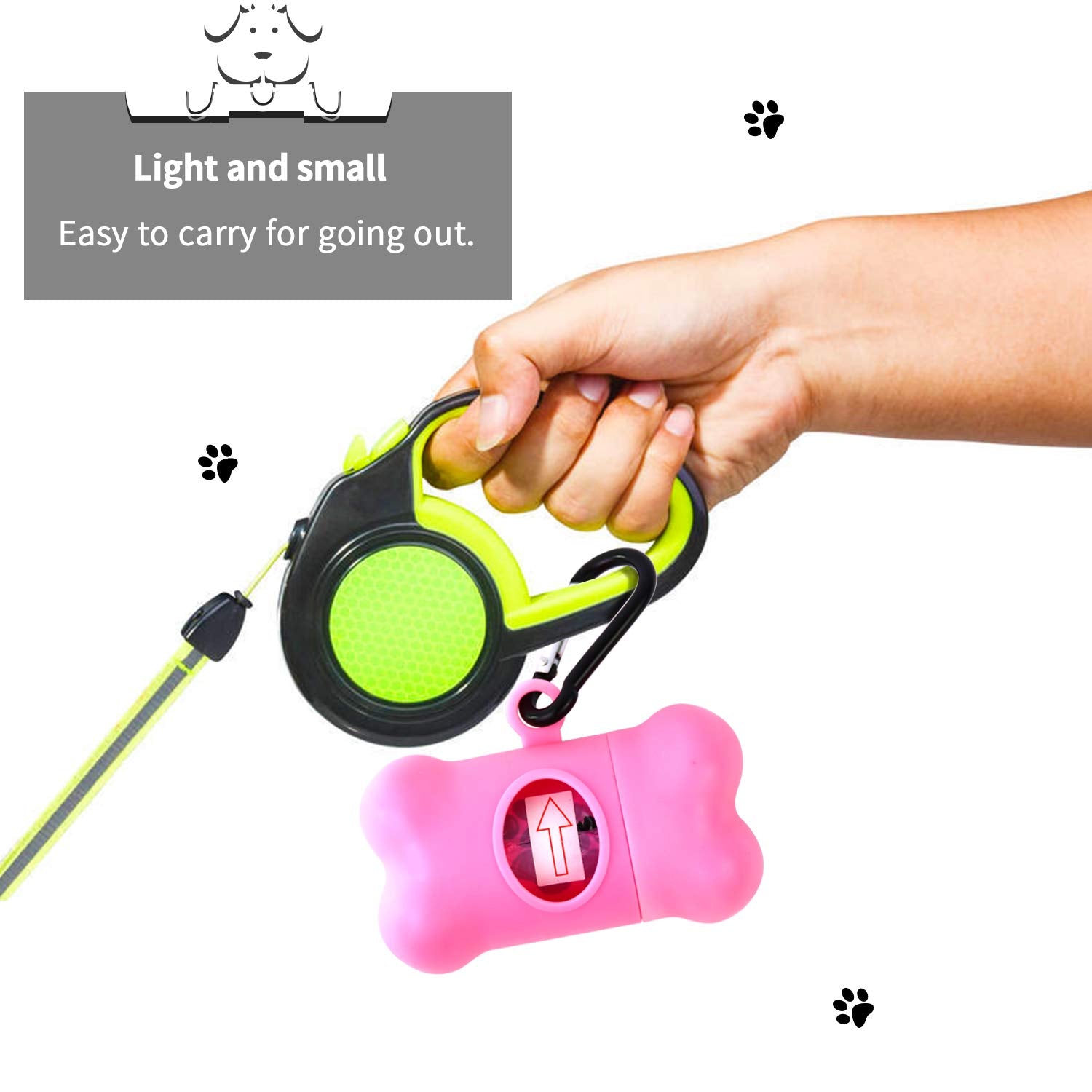 Dog Poop Bags Dispenser With Carabiner Clip, Doggy Poop Bag Holder Include 1Roll (15 Bags) Leak-Proof Large Doggie Pet Waste Bag
