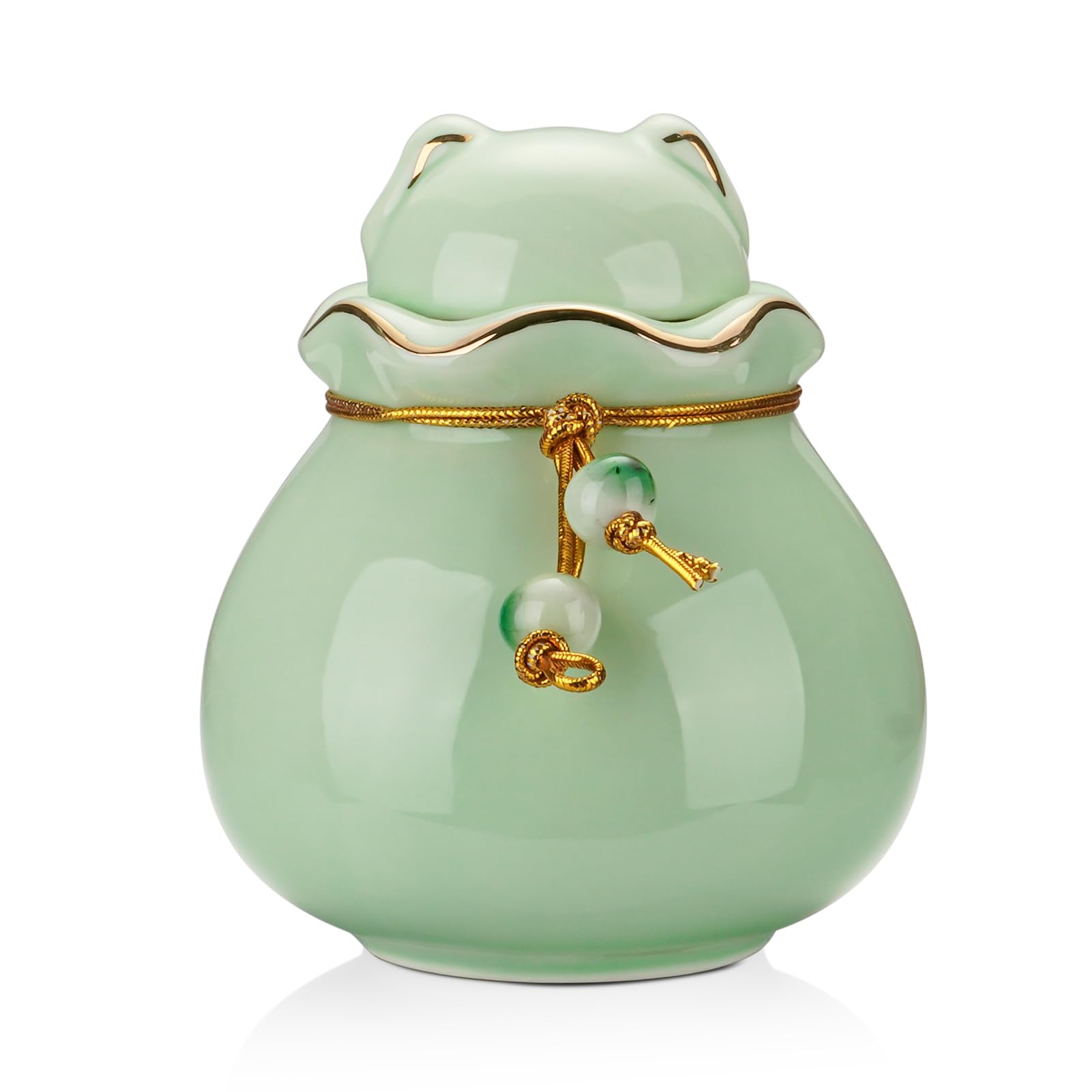 SOITIS Pet Memorial Urn for Cat or Dog Ashes - 3.54x3.15 Elegant Ceramic Keepsake Holder with Pet-Shaped Lid & Gold Trim, Small 