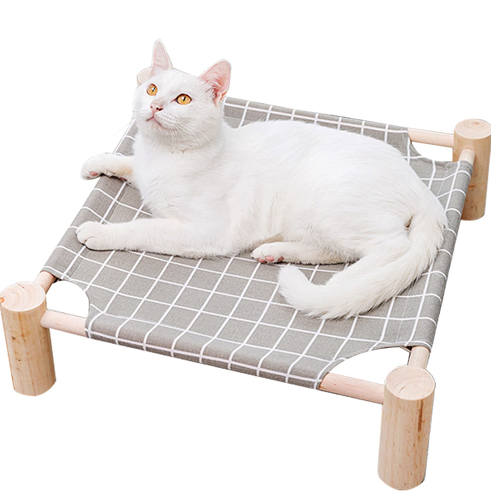 Pozico Elevated Cat Bed For Small Dogs & Cats - Raised Pet Hammock Bed, Wooden Frame Indoor Outdoor Dog Cot, Breathable Mesh Pup