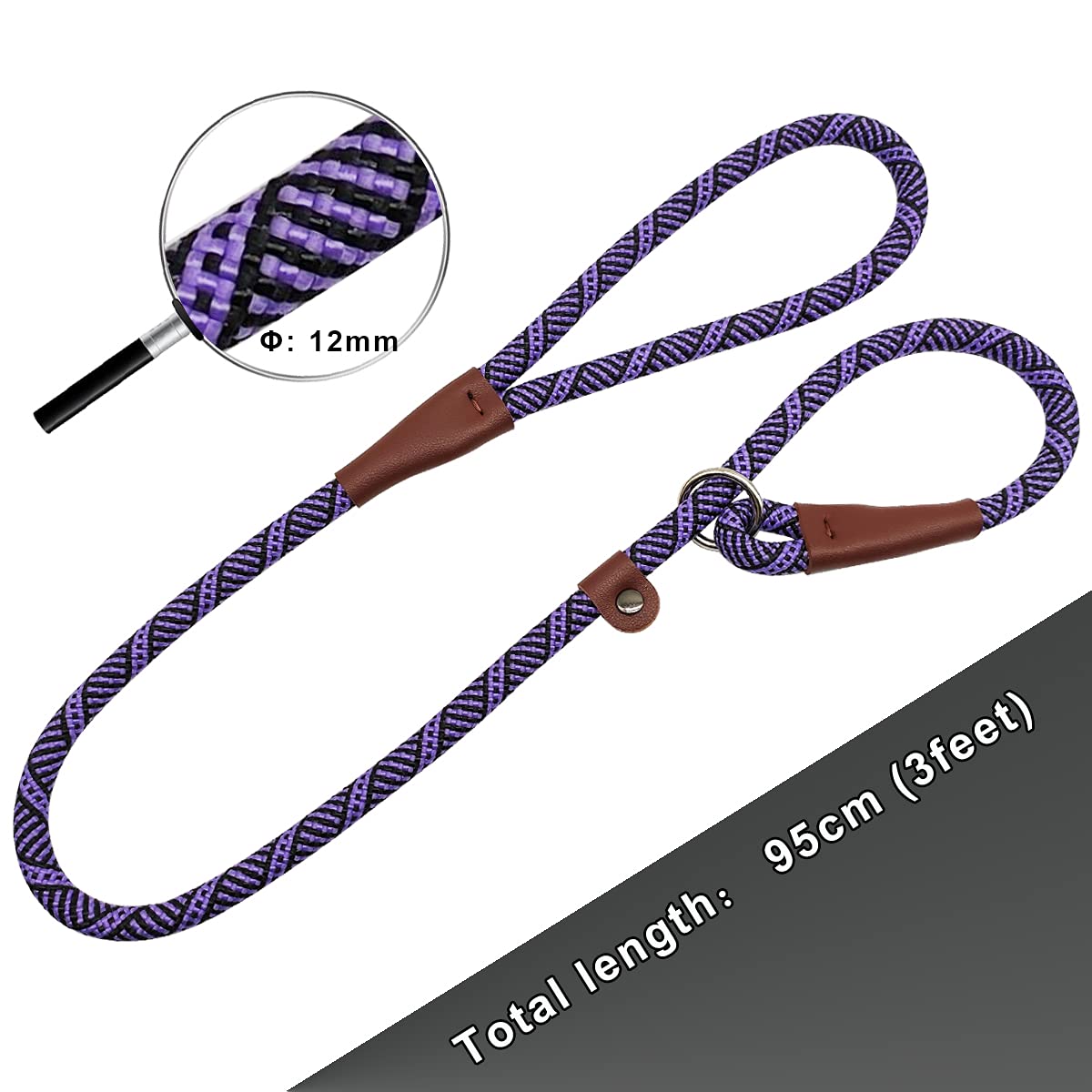 Sepxufore 3 Ft Slip Lead Dog Leash, 1/2 Inch Rope Dog Walking And Training Lead, No Pull Strong Nylon Leash Great For Medium And Large (Purple)