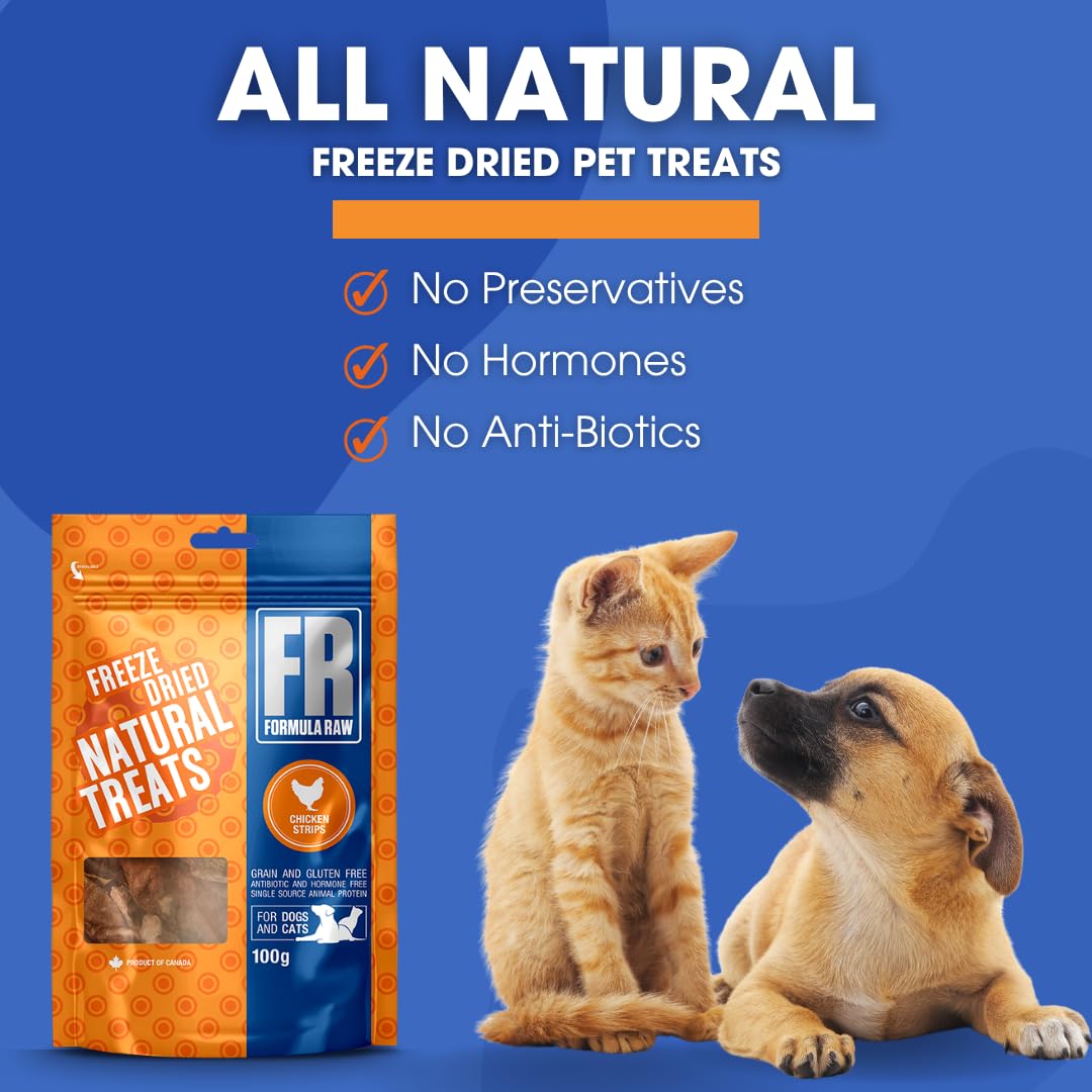 Formula Raw Freeze-Dried Chicken Strips for Dogs and Cats - Single Ingredient, Natural Raw Chicken Breast Treats - High Protein,