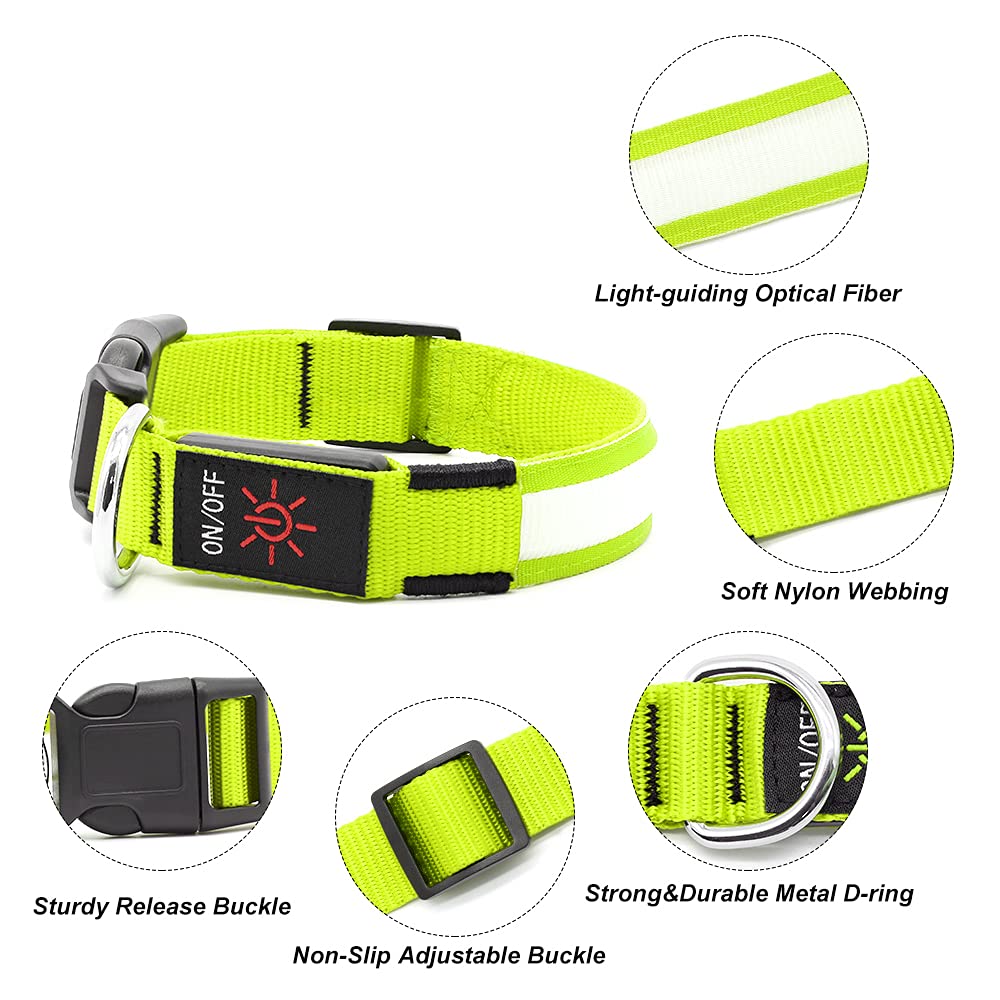 Led Dog Collar, Usb Rechargeable Light Up Dog Collars, Adjustable Glow Collars For Dogs, Reusable Safety Dog Collar For Small, M