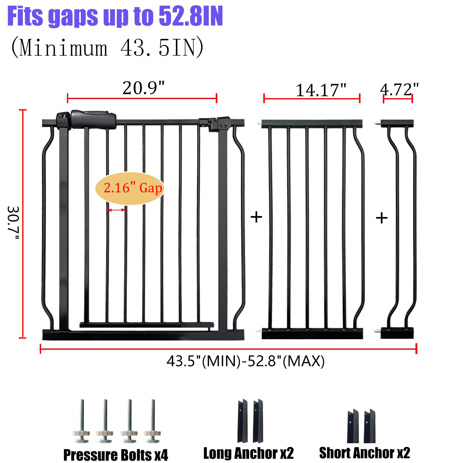 Vothco Baby Gates Extra Wide 48-53 Inch Large Baby Gate for Stairs Tension Pet Dog Gates Indoor for Doorways No Drilling Pressur