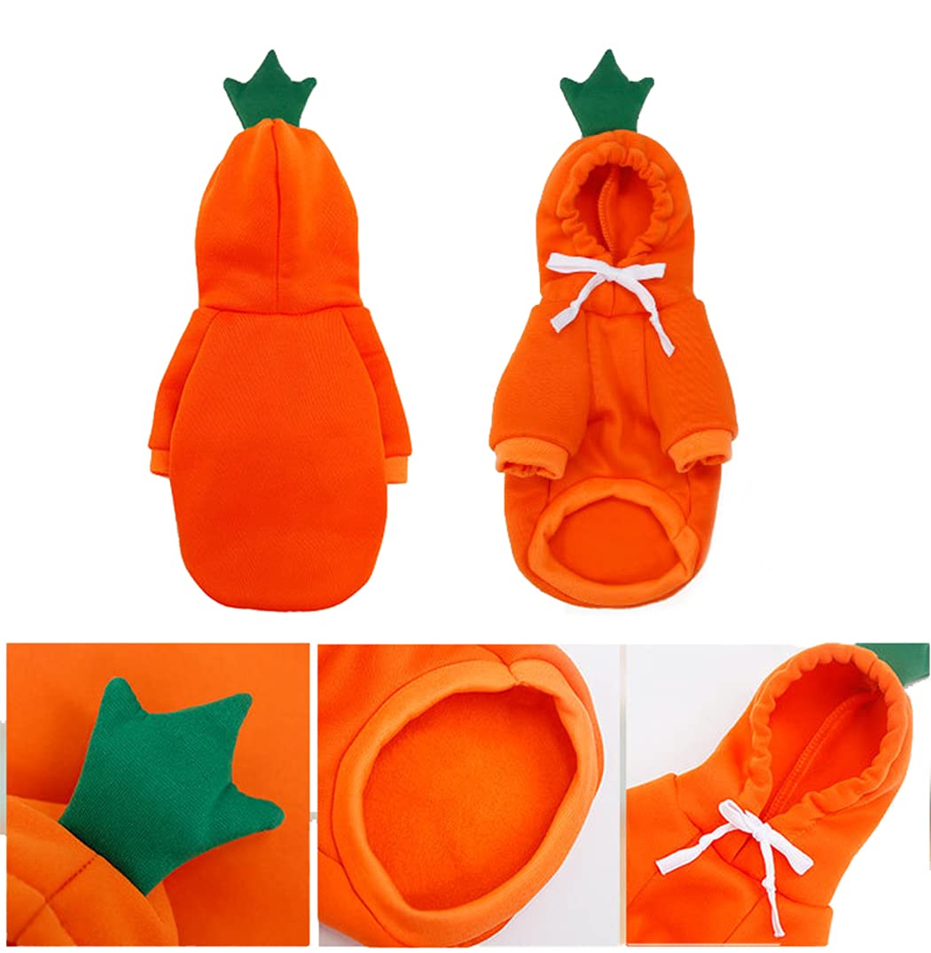 Xiaoyu Pet Clothes Dog Hoodies Warm Sweatshirt Coat Puppy Autumn Winter Apparel Jumpsuit With Fruit Hood, Carrot, Xl