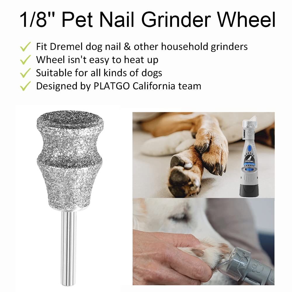 PLATGO Diamond Dremel Dog Nail Grinder Attachment - 1/8'' Rotary Bit for Pet Nail Care, Compatible with Dremel Sanding Drums