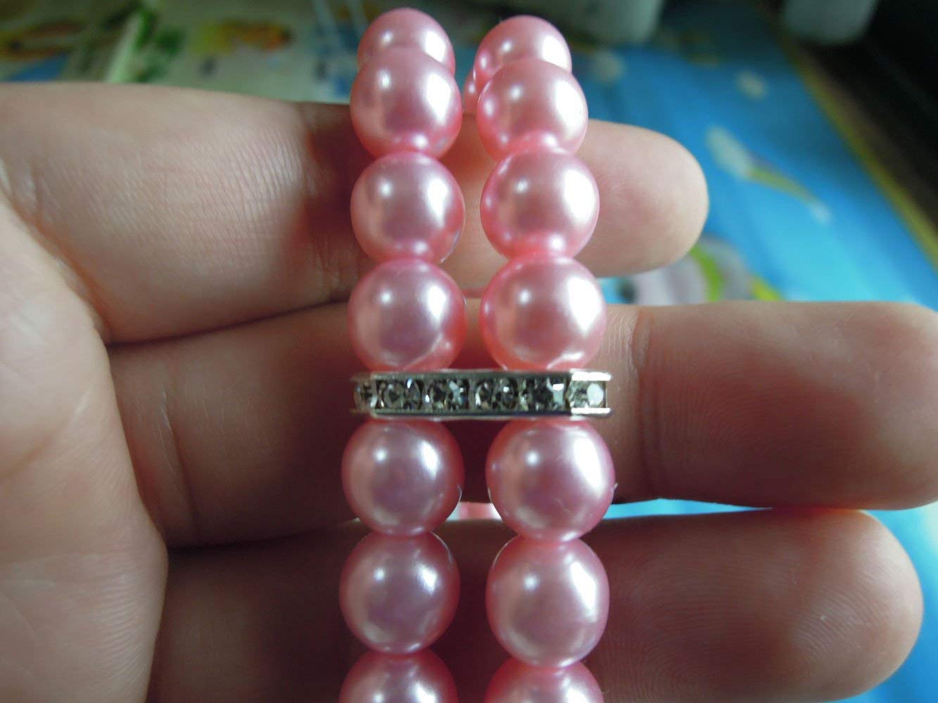 Petfavorites 2 Row Pearl Dog Necklace Collar For Pets, Bling Cat Wedding Collar, Rhinestone Pet Jewelry For Small Dogs, Teacup Chihuahua Yorkie Clothes Outfits Accessories (Pink, 9-Inch)