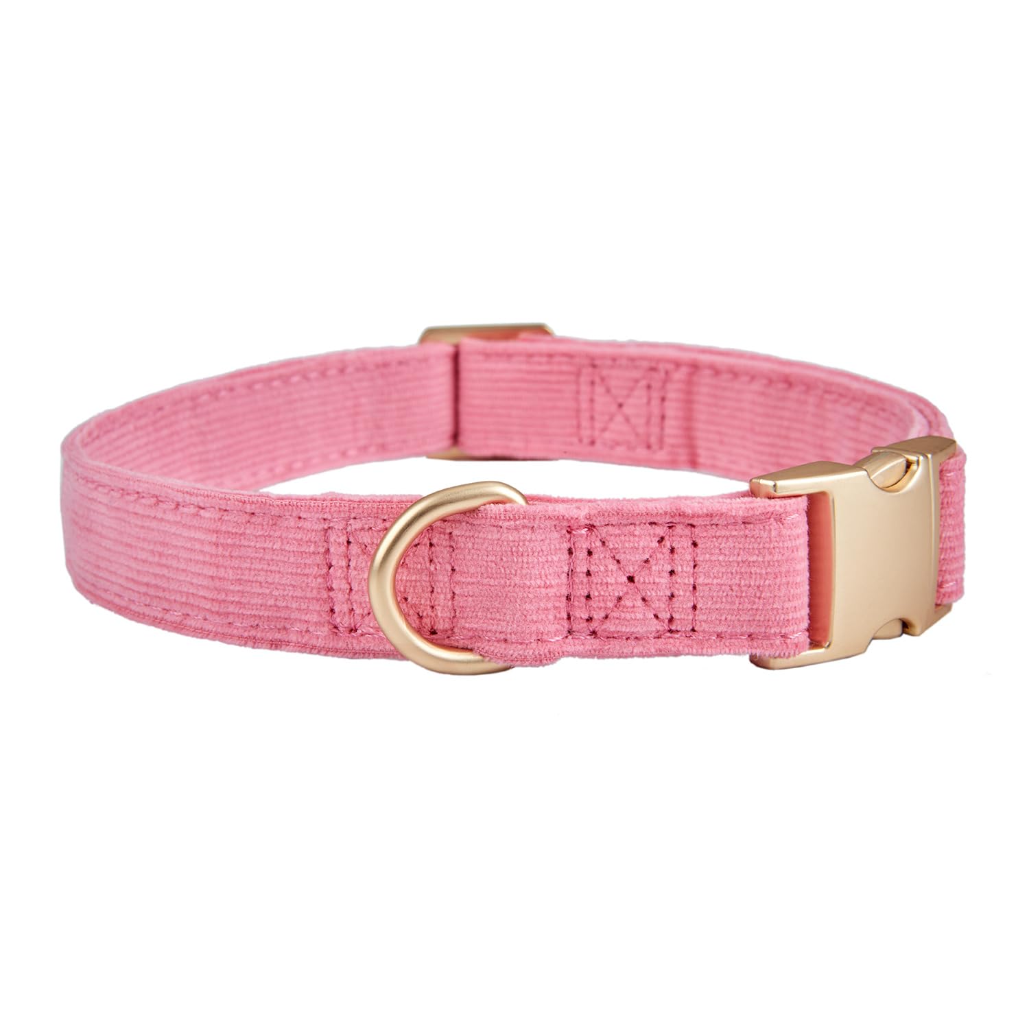 Ewinoom Soft Corduroy Dog Collar and Leash Set, Adjustable Cotton Dog Collars with Metal Buckle and Lead for Small Dogs,Hot Pink