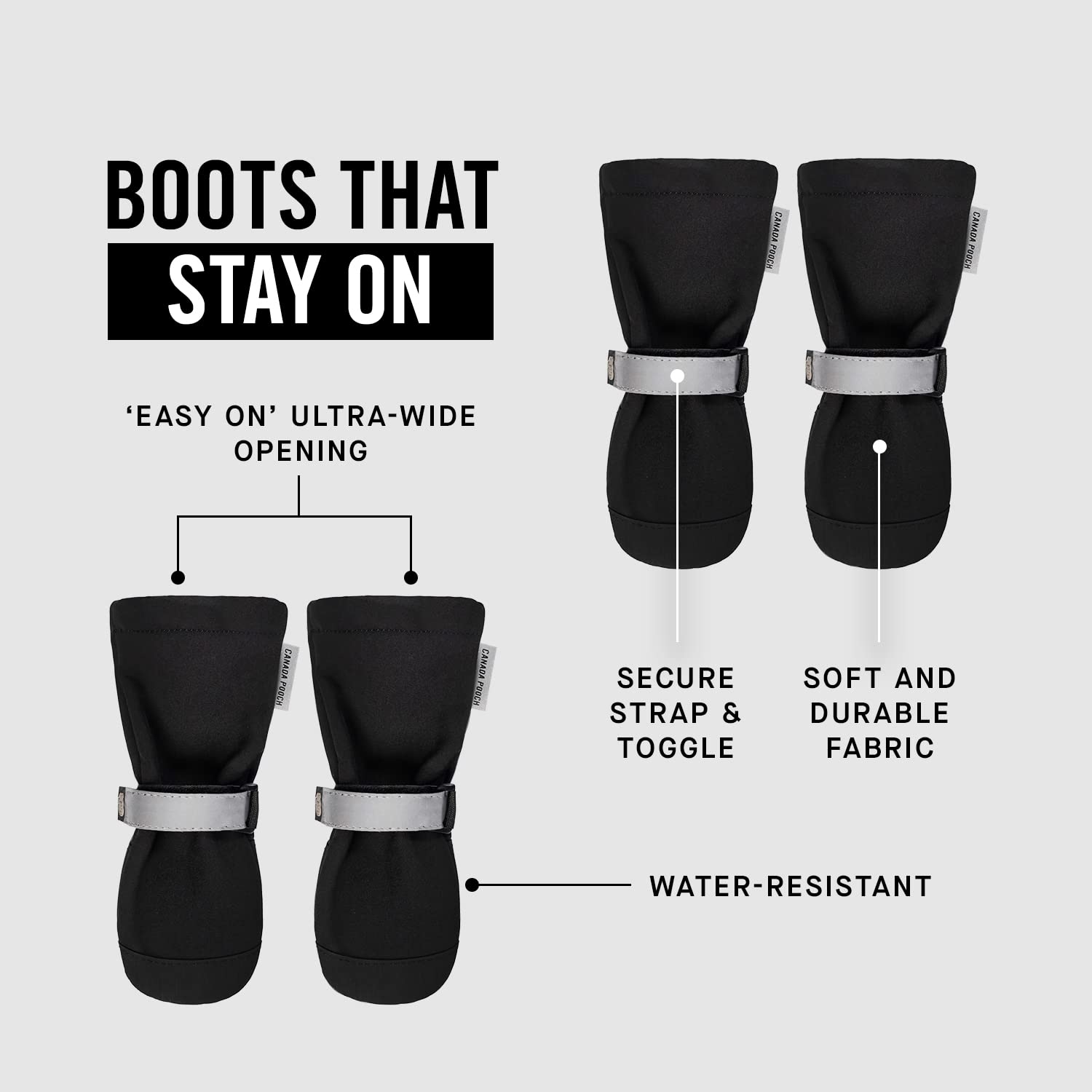 Canada Pooch Dog Winter Boots - Paw Protection, Anti-Slip Dog Shoes with Reflective hook and loop Strap, Easy On for Small Mediu