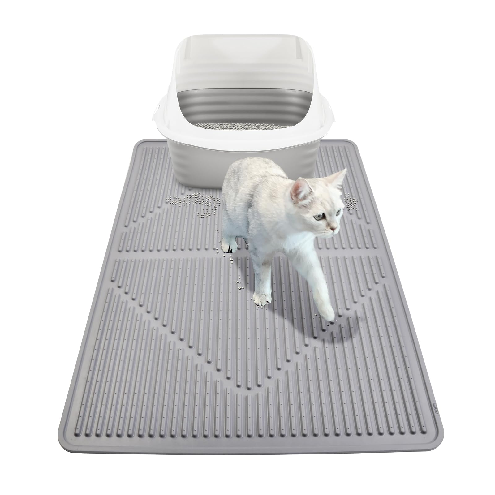 Mofason Rubber Large Cat Litter Mat - Kitty Litter Box Mat - Silicone Litter Trapping Catcher Mat - Cat Supplies & Accessories F