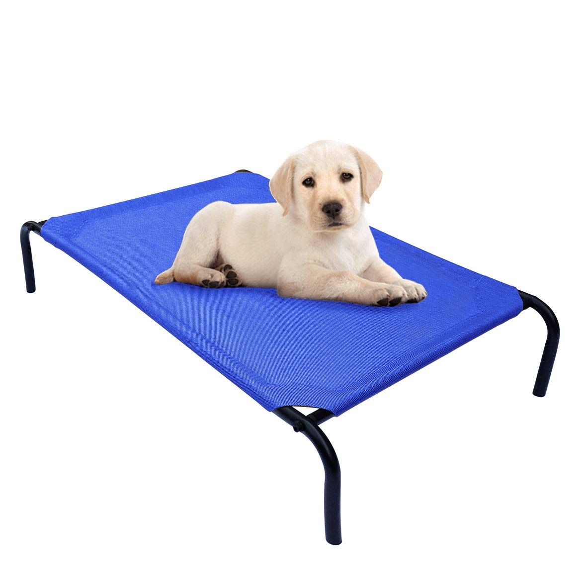 Phyex Heavy Duty Steel-Framed Portable Elevated Pet Bed, Elevated Cooling Pet Cot, 33'' L X 19'' W X 7.5'' H(S, Blue)