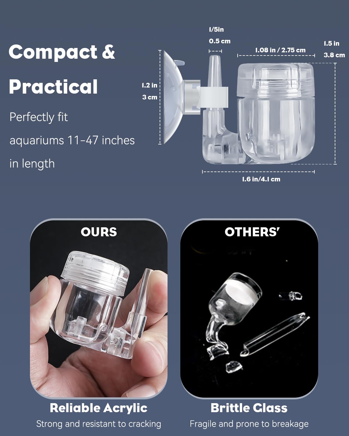Pawfly CO2 Diffuser for Aquarium Plants, Clear Acrylic, Small Size, Model Pawfly-2082-TP, Includes Ceramic Disc Bubble Counter