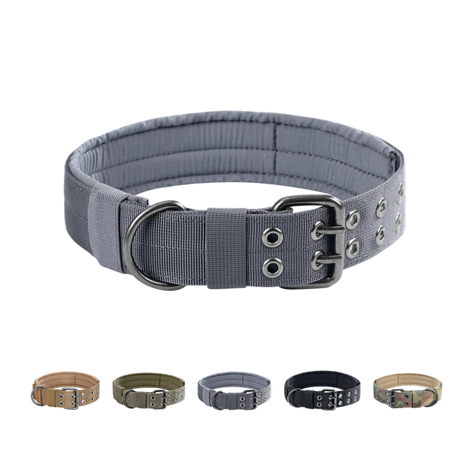 Excellent Elite Spanker 1.5' Width Military Dog Collar Adjustable Metal D Ring & Buckle Working Dog Collar For Medium Large Dogs(Grey-Xl)