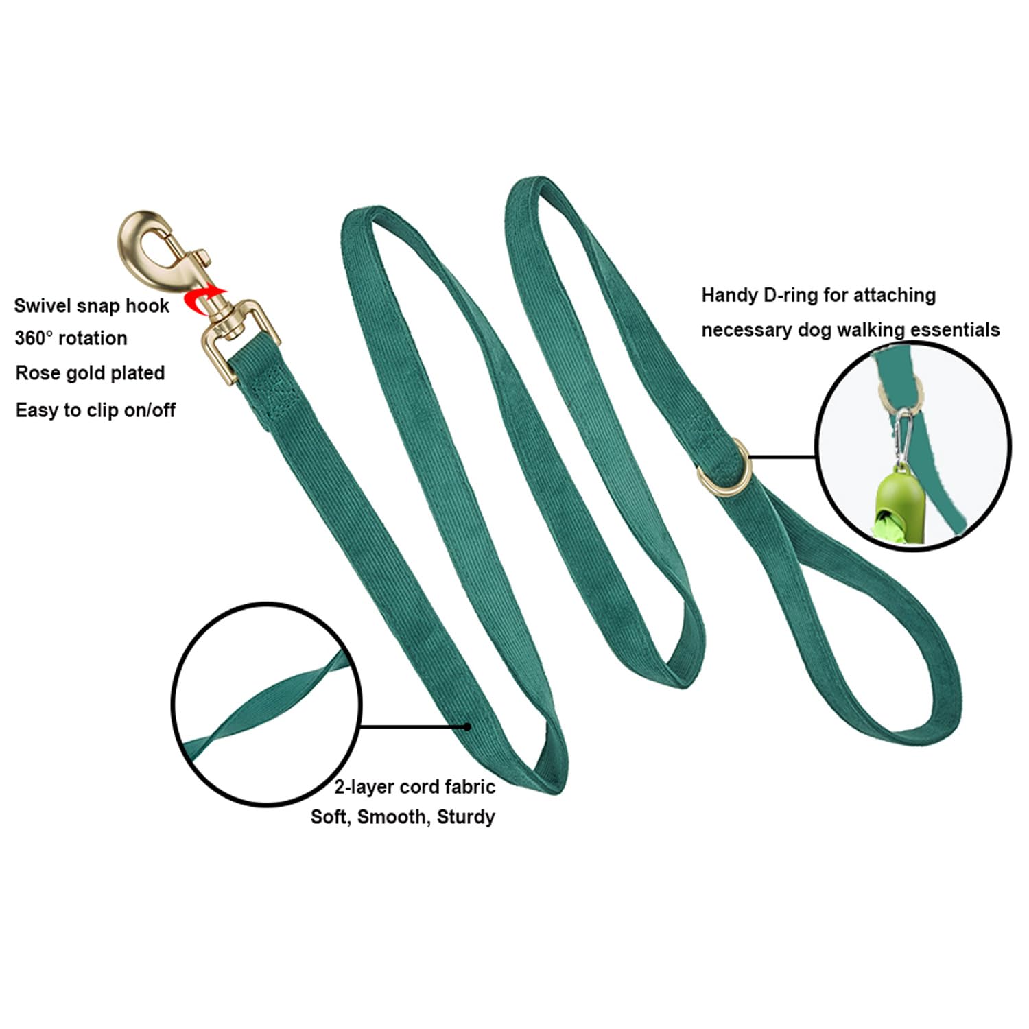 Ewinoom Soft Corduroy Dog Collar and Leash Set, Adjustable Cotton Dog Collars with Metal Buckle and Lead for Small Dogs,Dark Gre