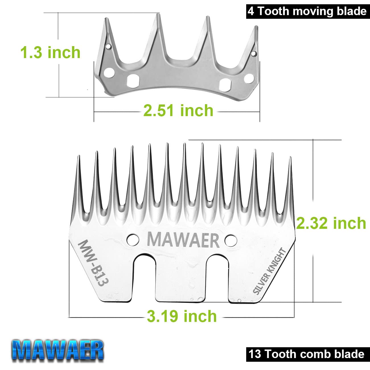 MAWAER 13 Tooth Pet & Livestock Shearing Replacement Blades for fit Oster, Lister, Heiniger Sheep Clippers, Detachable Animal Tr