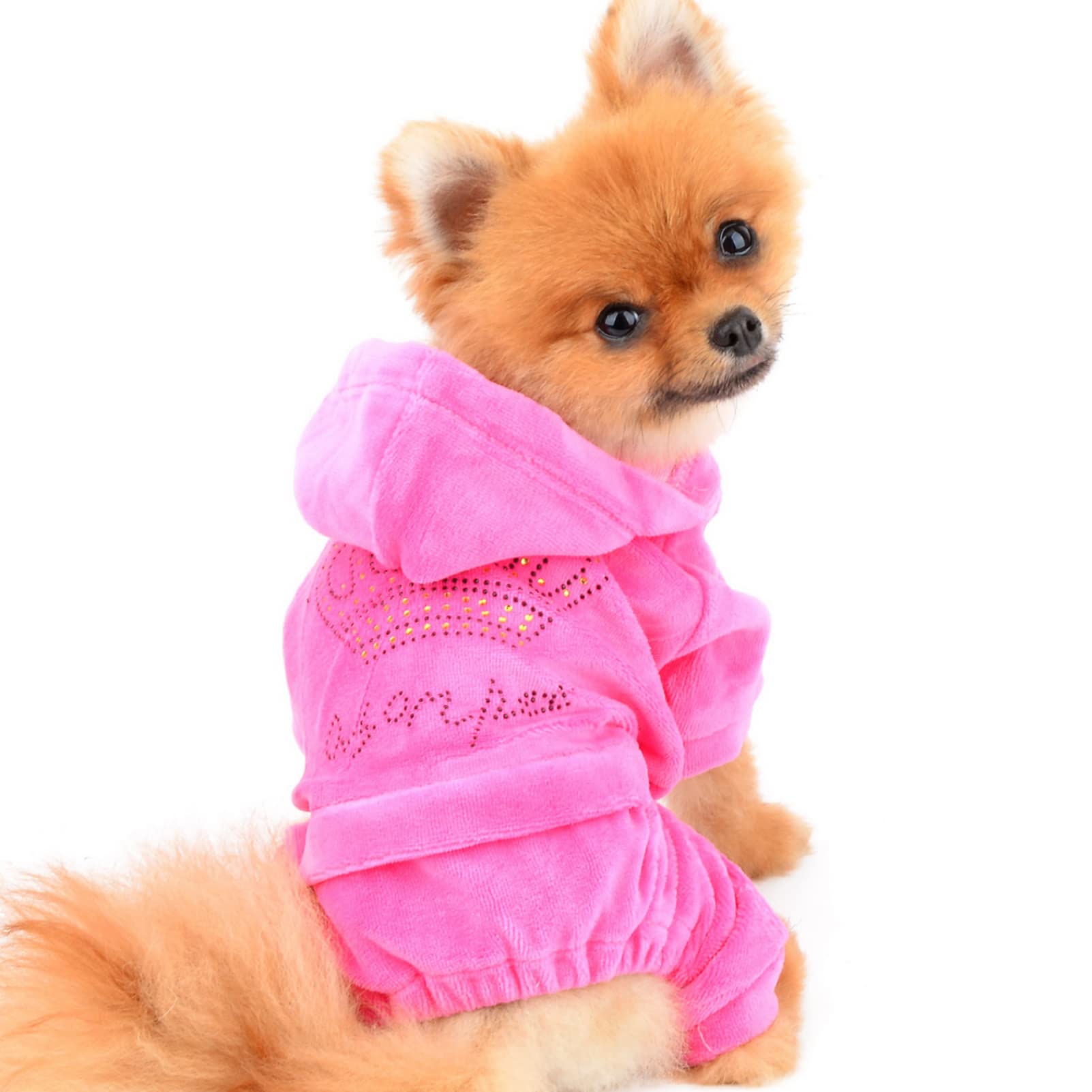 Seimai Dog Hoodies Jumpsuit For Small Dog Cat Puppy Rhinestone Crown Soft Velvet Autumn Winter Hooded Pajamas Tracksuit Outfits