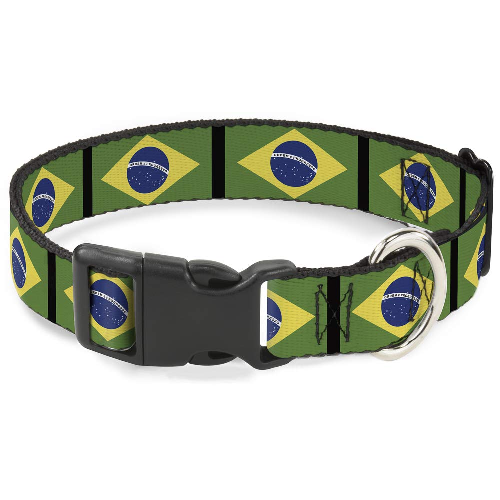Buckle-Down Plastic Clip Collar - Brazil Flags - 1' Wide - Fits 9-15' Neck - Small