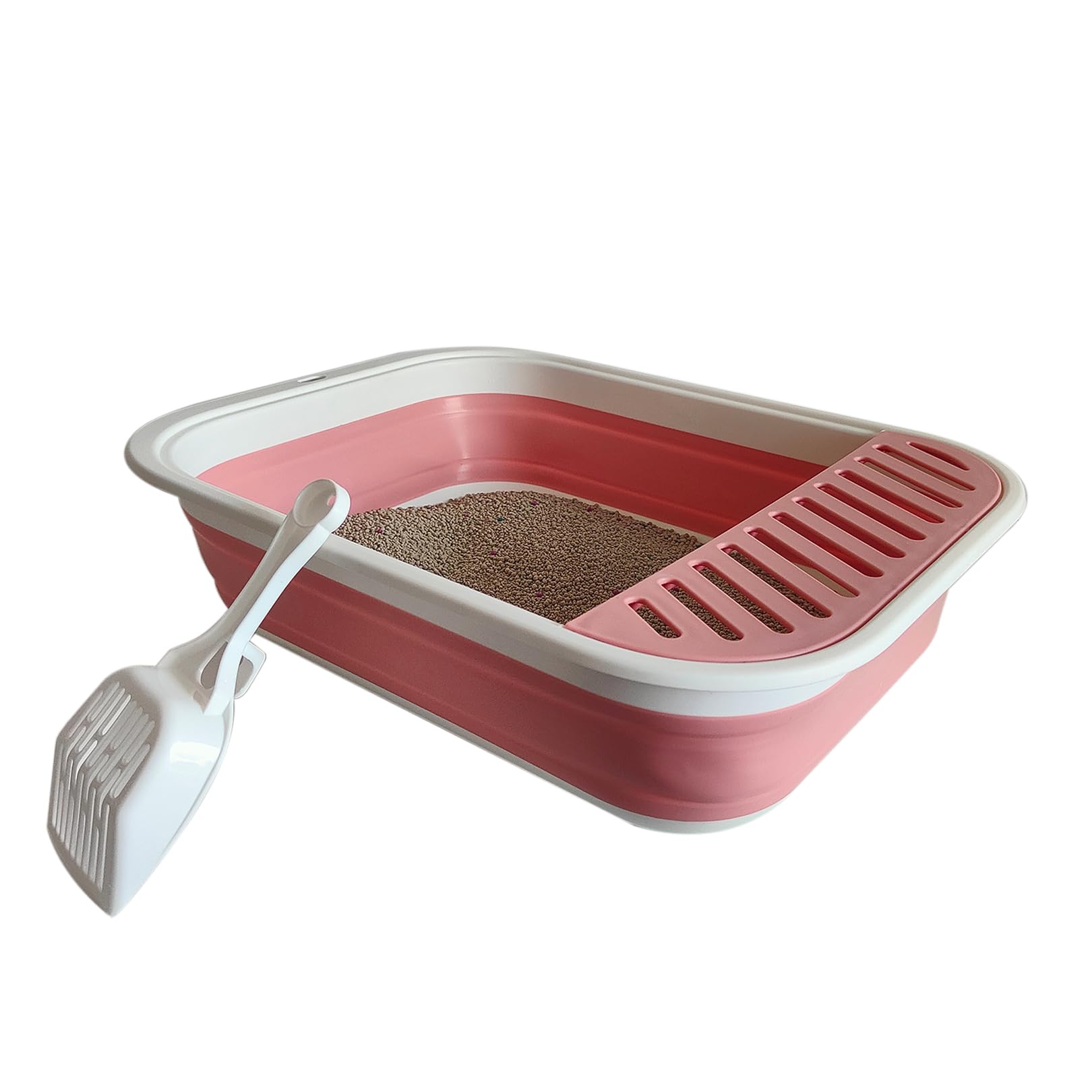 Chuyouan Senior Cat Litter Boxes, Collapsible Open Low Entry Cat Litter Pan With Scoop Travel Cat Potty Pan Foldable Pet Toilet 