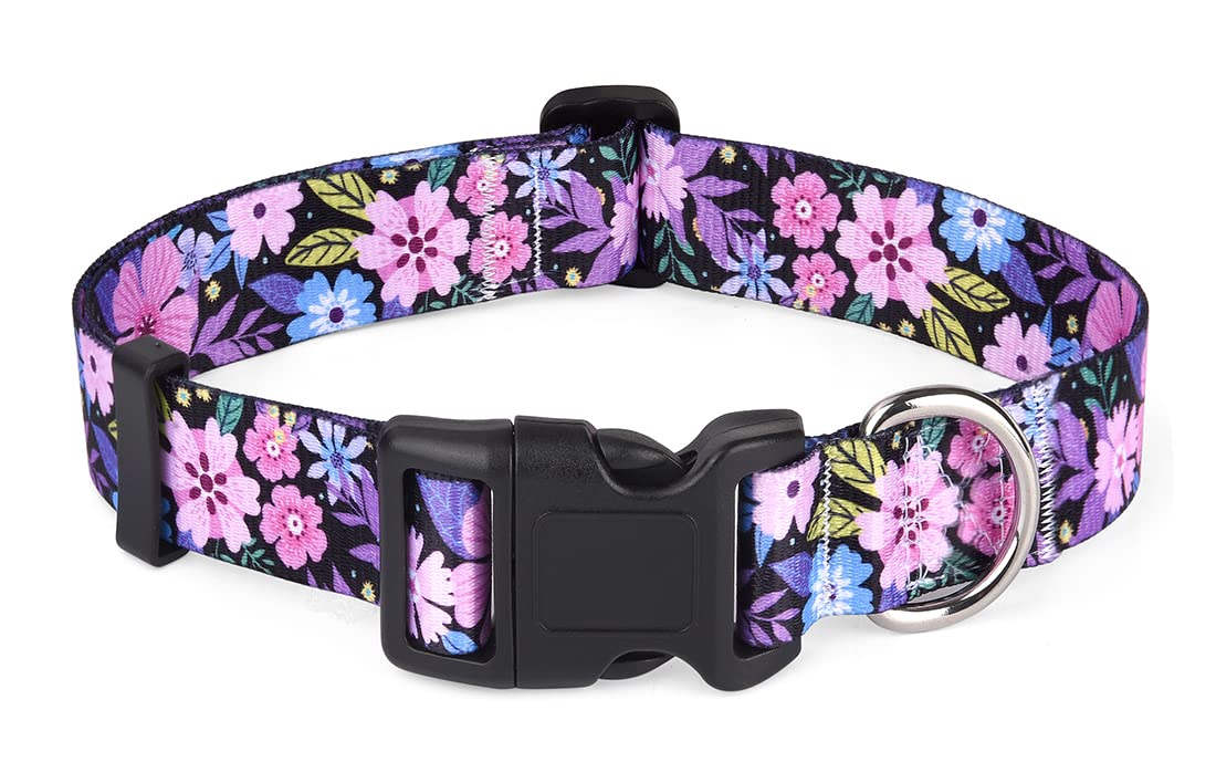 Hqyddmi Dog Collar, Soft Adjustable Polyester, Floral Print For Small Medium Large Dogs, M (12.9-21.6 Inches, 33-55 Cm)