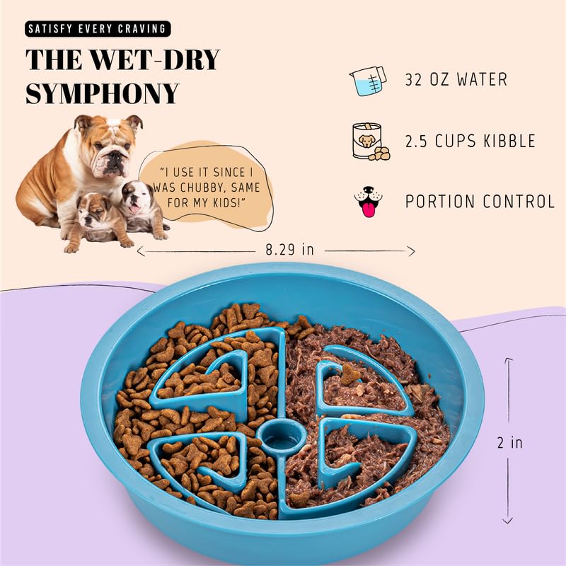 AVERYDAY Slow Feeder Dog Bowl PSF-L, Non-Slip Blue, 2.5 Cups, Fits Raised Feeding Station, Ideal for Large Breeds
