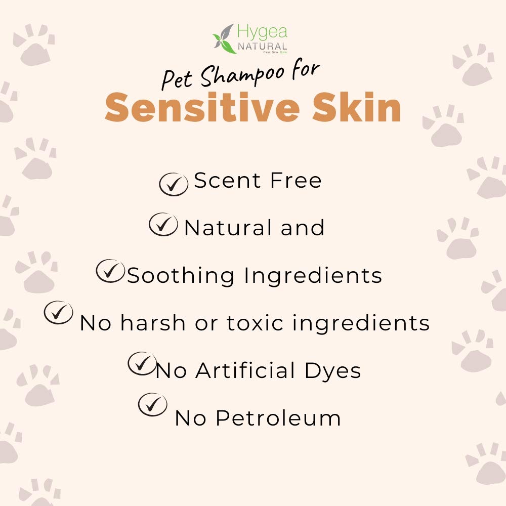 Hygea Natural Sensitive Skin Dog Shampoo - Nourishing Pet Shampoo for Dogs – Oatmeal Formula with Aloe and Vitamin E – Fragrance Free - Natural Ingredients, 16 oz