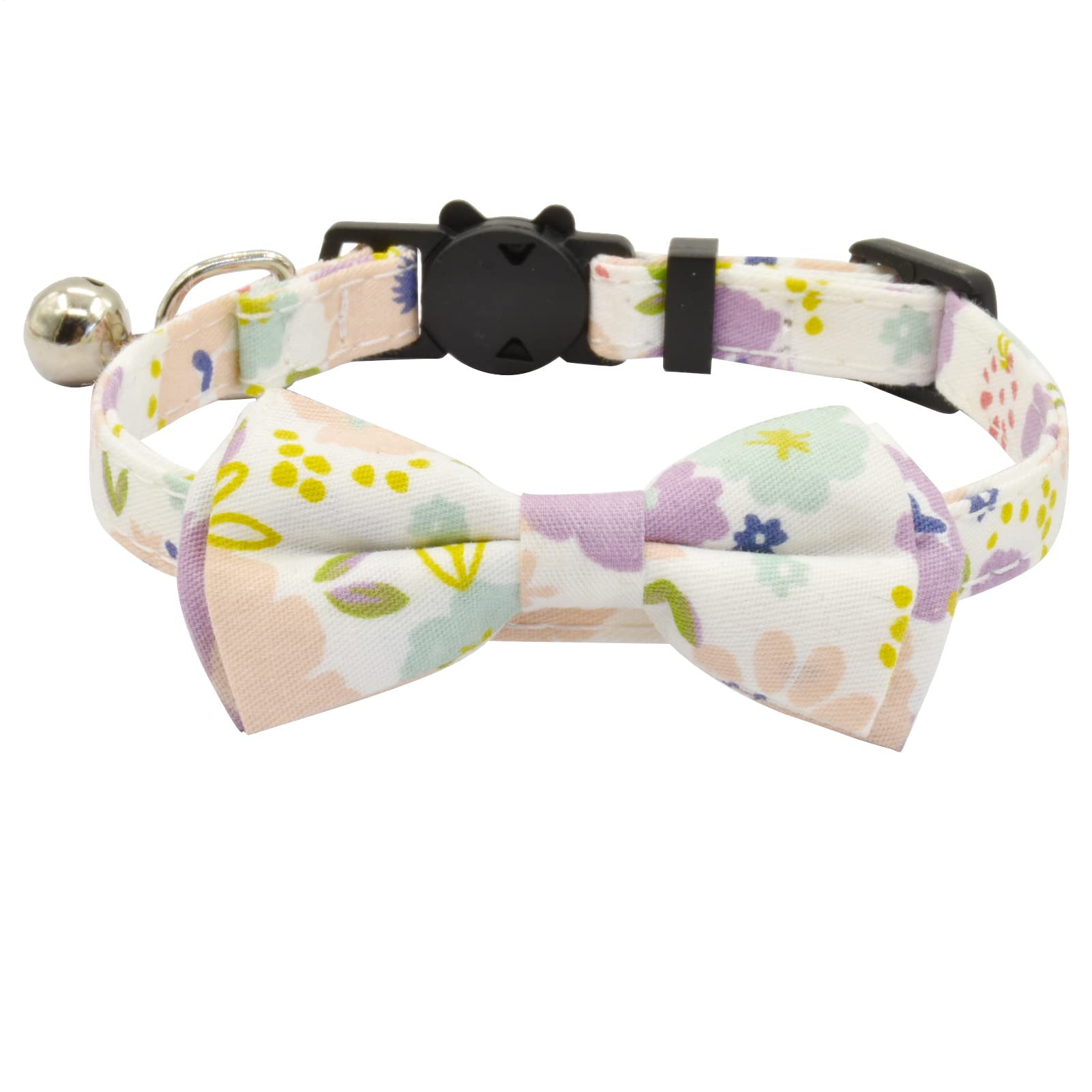 Bowtie Cat Collars Breakaway With Bell, Adjustable Cute Kitty Collars Safety Buckle Kitten Collar For Cat Puppy 7.5-11In (Purple
