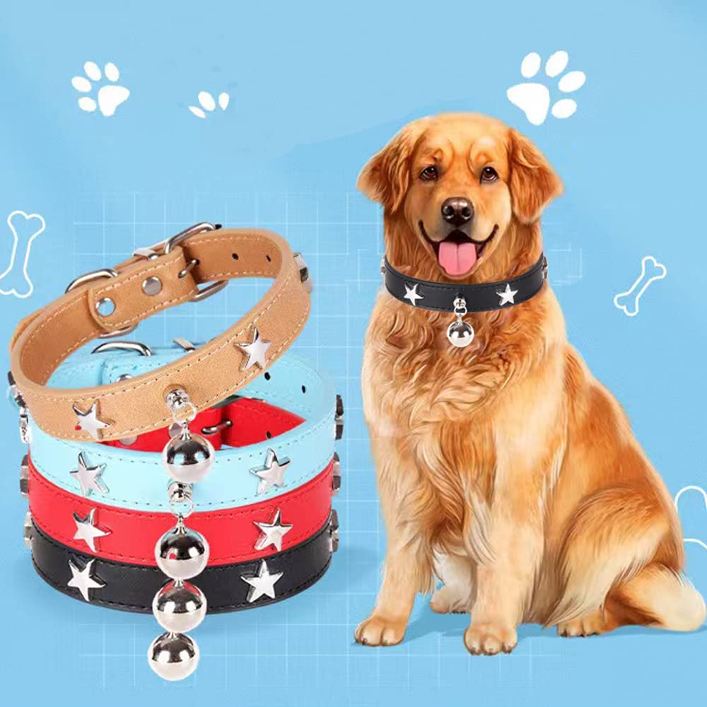 Dog Collar With Star Studs And Bell, Dog Necklace For Puppy Small Medium Large Dog Cat Collar Pet Collar Boy Girls Dog (M: 11-14