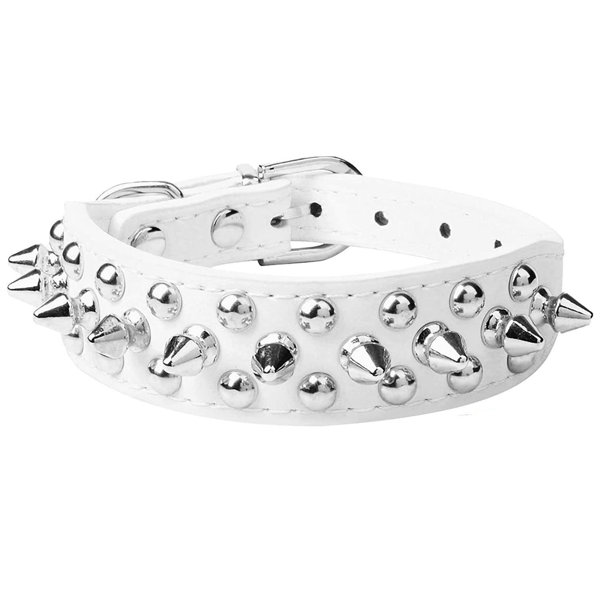 haoyueer Spiked Dog Collar Soft Pu Leather Mushrooms Rivet Spike Studded Puppy Adjustable Pet Collars for Small Breeds (S, White