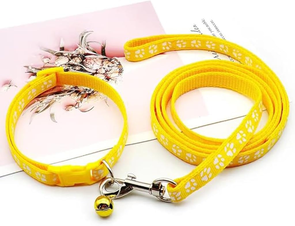 Yellow Small Cat Collar With Bell,Nylon Basic Reflective Puppy Collars Paw Print For Xxs Xs Small Dog Pet Animal Litter Tiny Kit