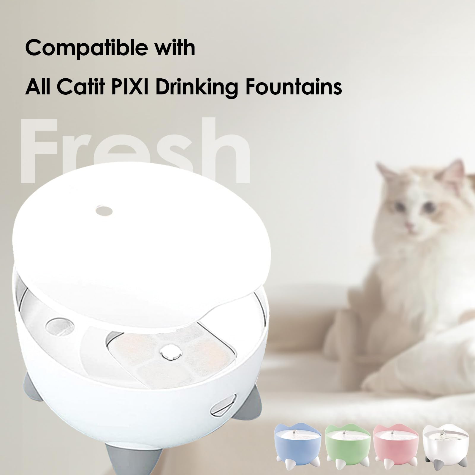 12-Pack Cat Water Fountain Filter Compatible With Catit Pixi Water Fountain Filter Replacement Triple Action Water Filter, 3 Pum