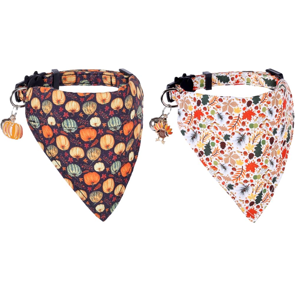 Thanksgiving Day Cat Collar Fall Breakaway With Bandana And Bell Autumn Holiday For Kitty Adjustable Safety
