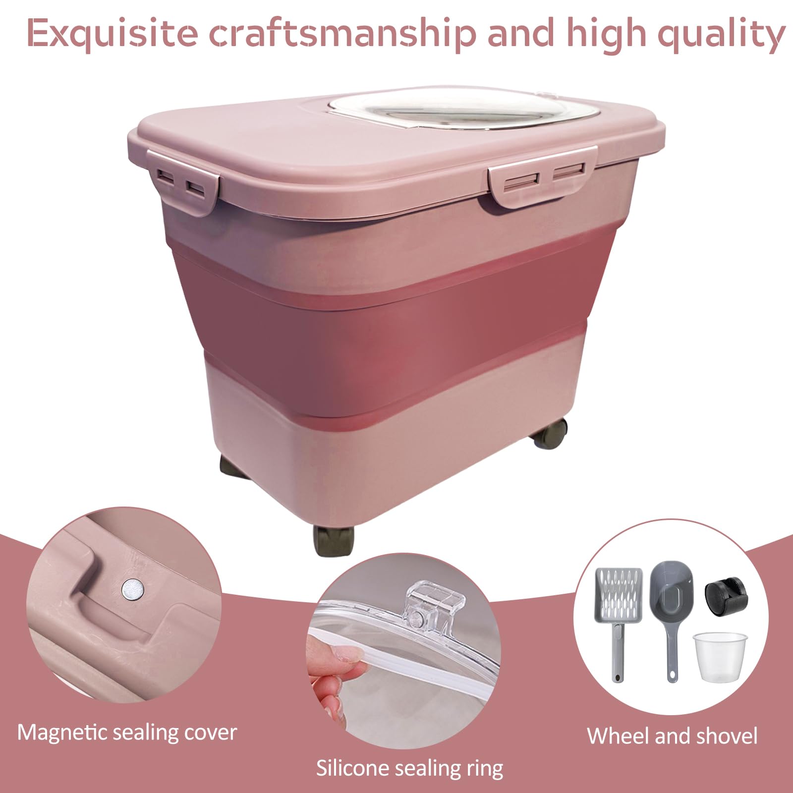 Secoat Collapsible Cat Litter Storage Container With Rolling Casters,20 Lbs Cat Litter Storage With Wheels,Airtight Lids,Cat Lit